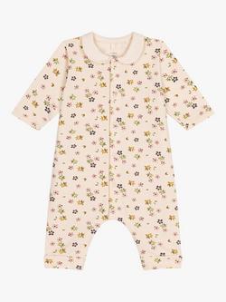 Petit Bateau Baby Cotton Fleece Floral Print Bodysuit, Avalanche/Multi, Avalanche/Multi