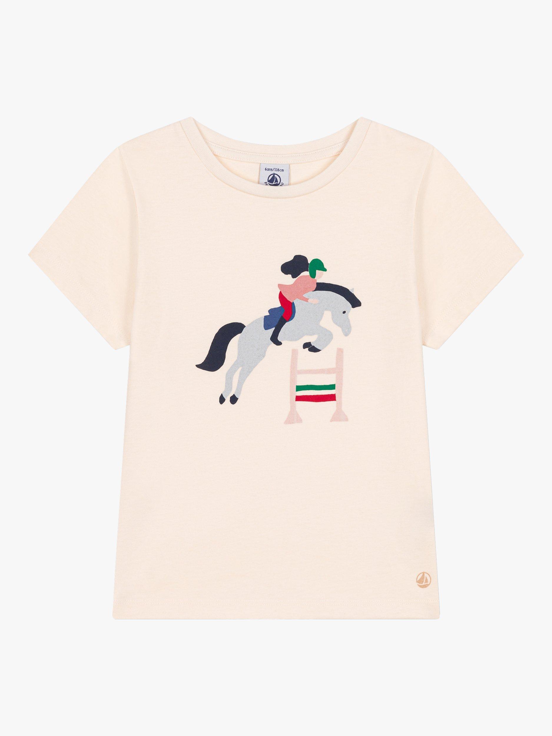 Product image 1 of 3, which shows Petit Bateau Kids' Horse T-Shirt, Avalanche, 3 years