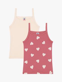 Petit Bateau Kids' Cotton Fine Strap Vests, Pack of 2, Pink/Cream, Pink/Cream