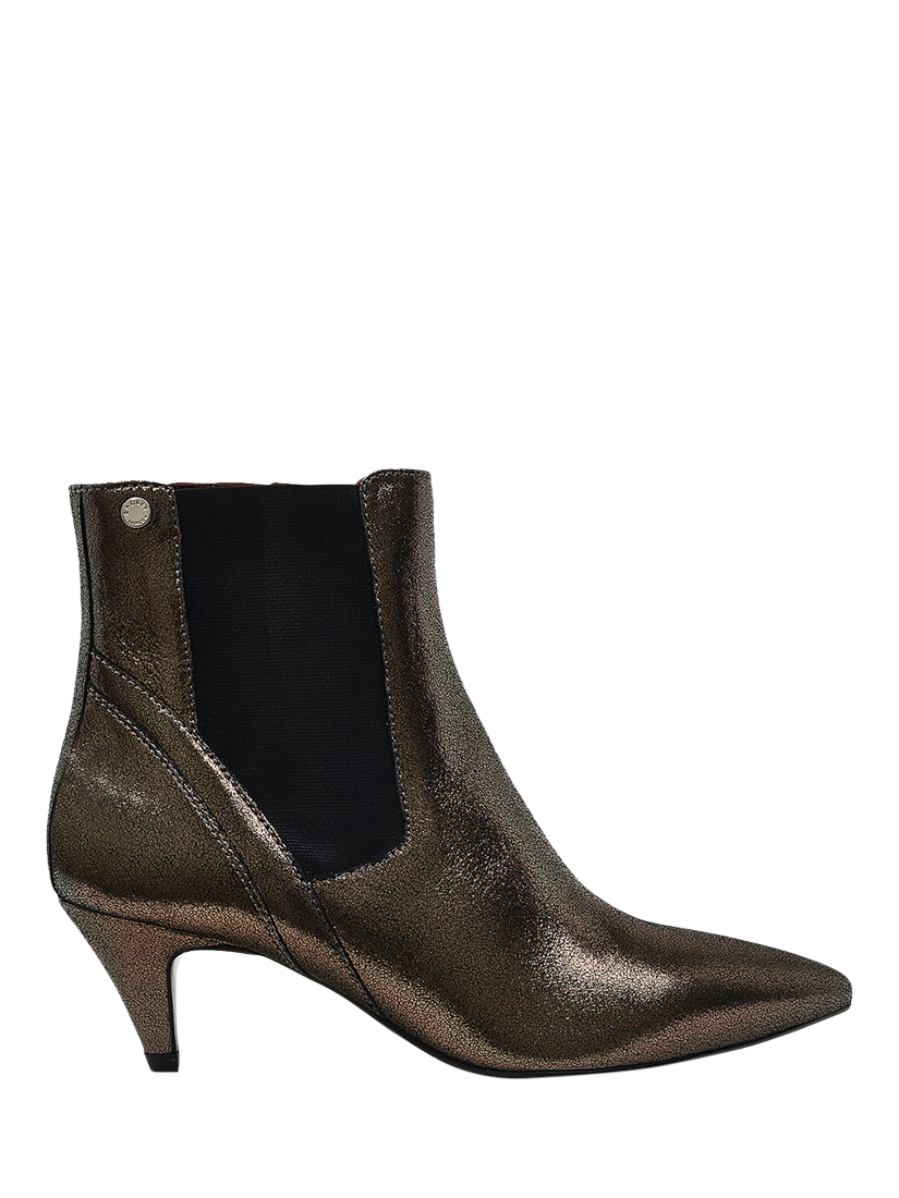 Radley Point Street Leather Metallic Cone Heeled Boots Pewter