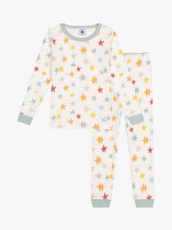 Petit Bateau Kids' Star Print Pyjamas, Marshmallow, Marshmallow/Multi