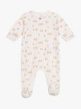 Petit Bateau Baby Bird Print Cotton Sleepsuit, Marshmallow/Multi