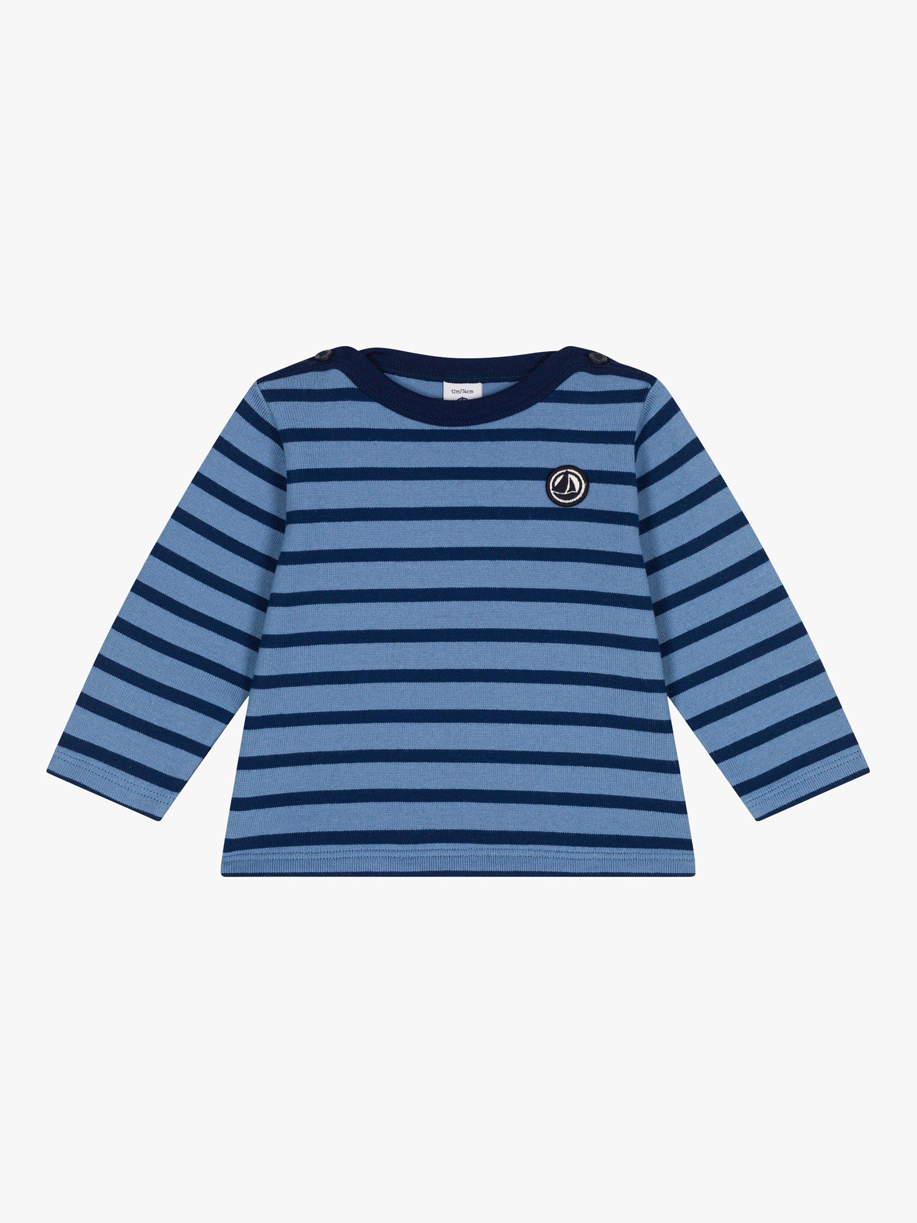Product image 1 of 3, which shows Petit Bateau Baby Breton Stripe Cotton Top, Beach/Medieval, 3 months