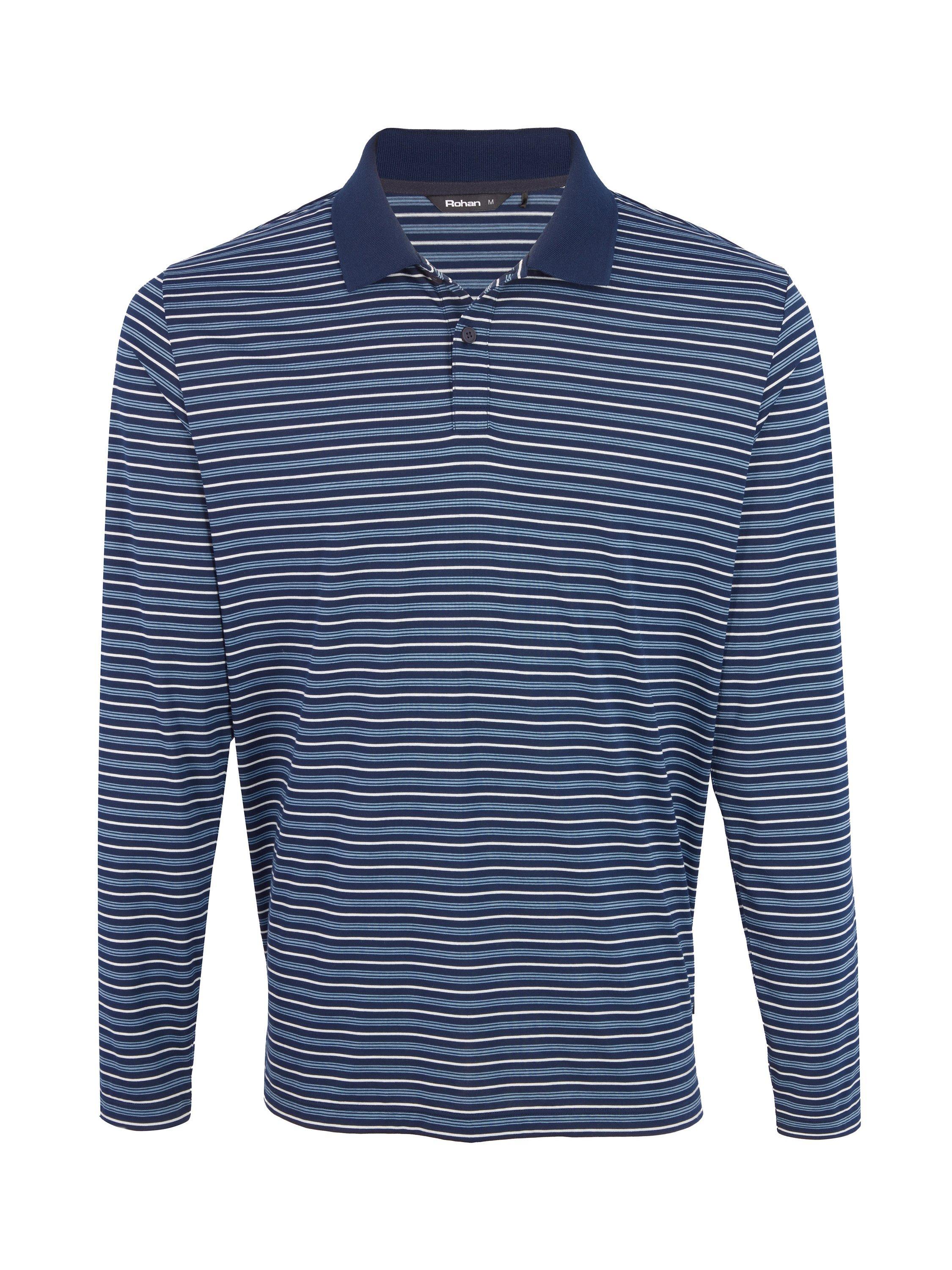 Product image 3 of 5, which shows Rohan Men's Long Sleeve Shoreline Polo Top, Frenchbluebluestripe, S