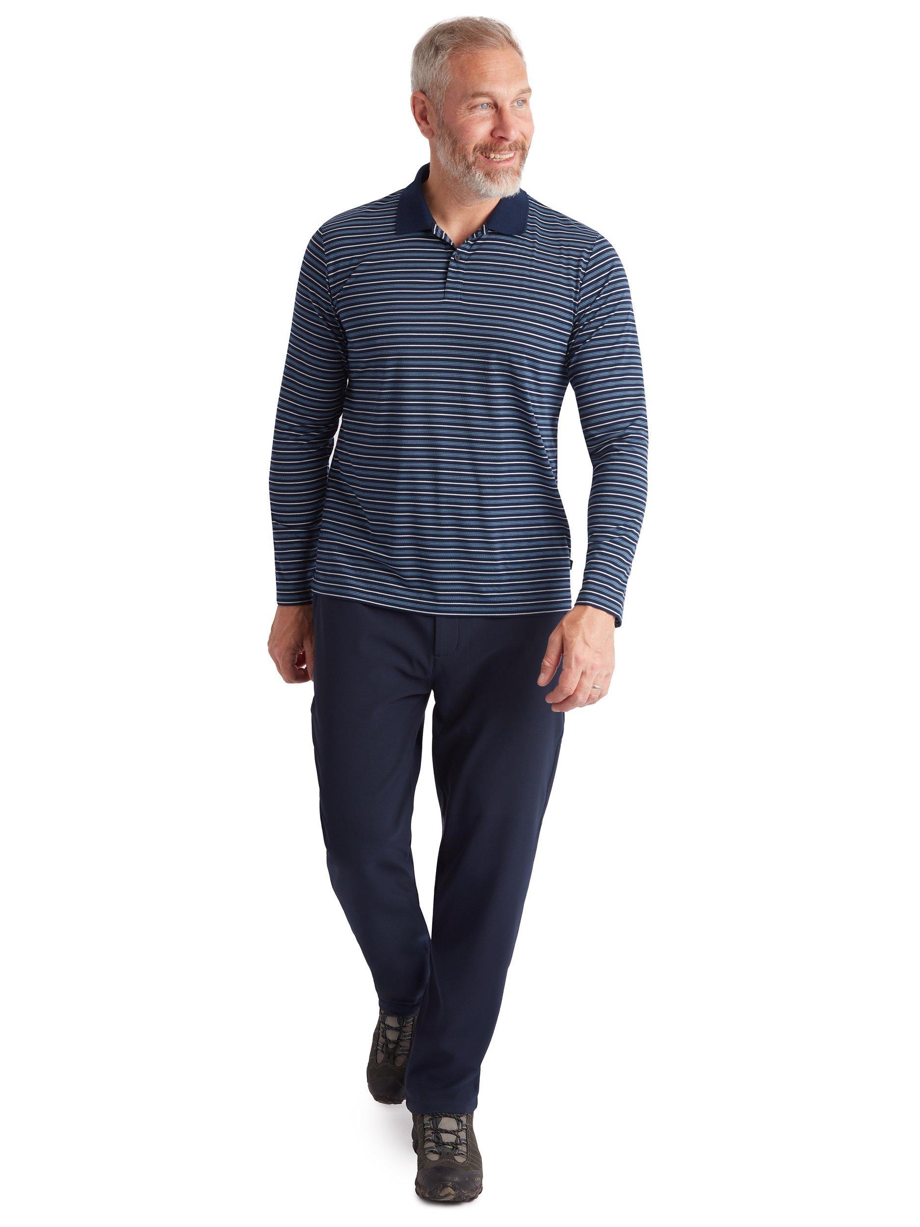 Product image 4 of 5, which shows Rohan Men's Long Sleeve Shoreline Polo Top, Frenchbluebluestripe, S