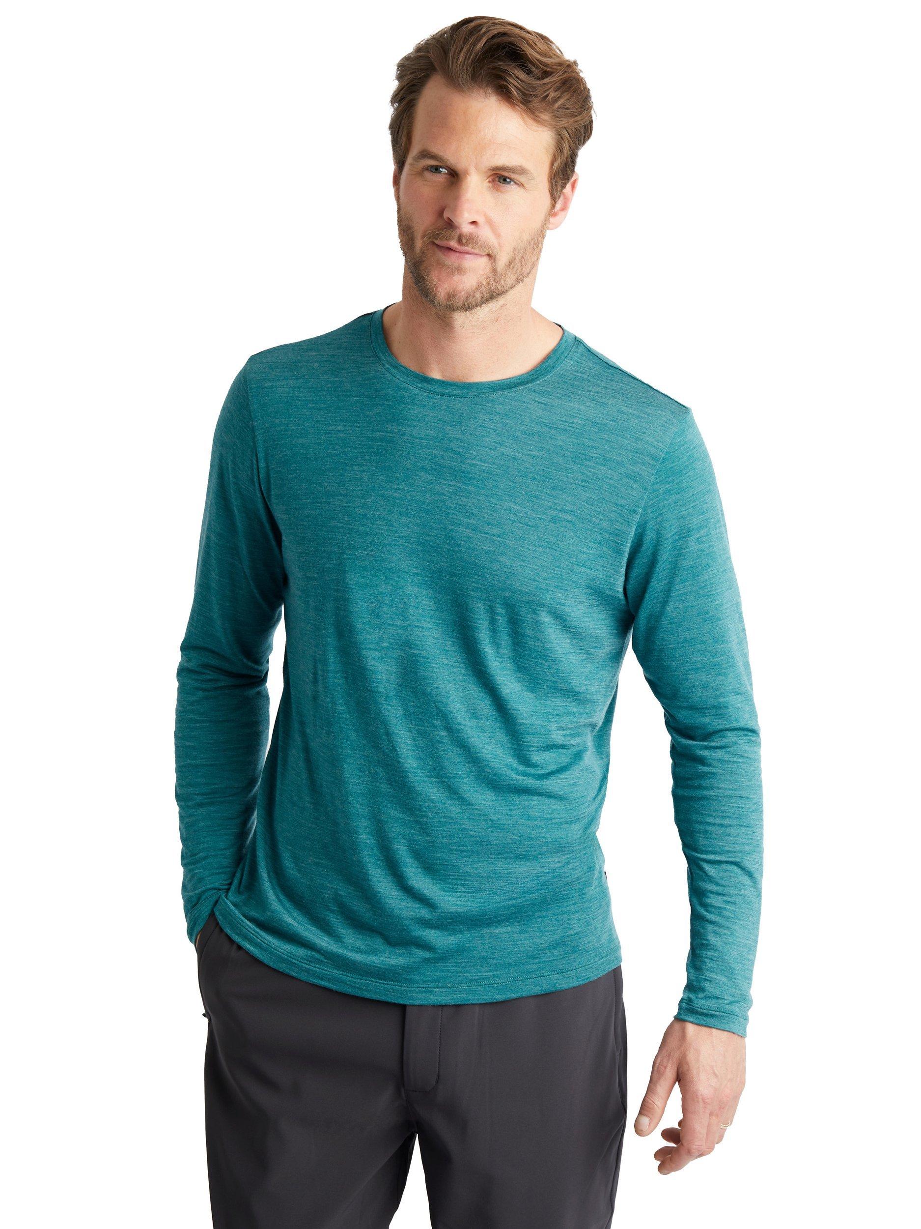 Product image 1 of 4, which shows Rohan Men's Merino Cool Long Sleeve T-Shirt, Marine Teal Marl, M