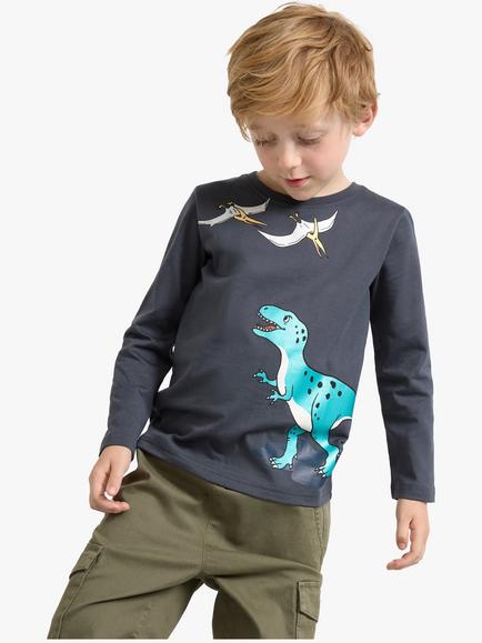 Lindex Kids' Dinosaur Foil Long Sleeve Top, Dark Grey, Dark Grey