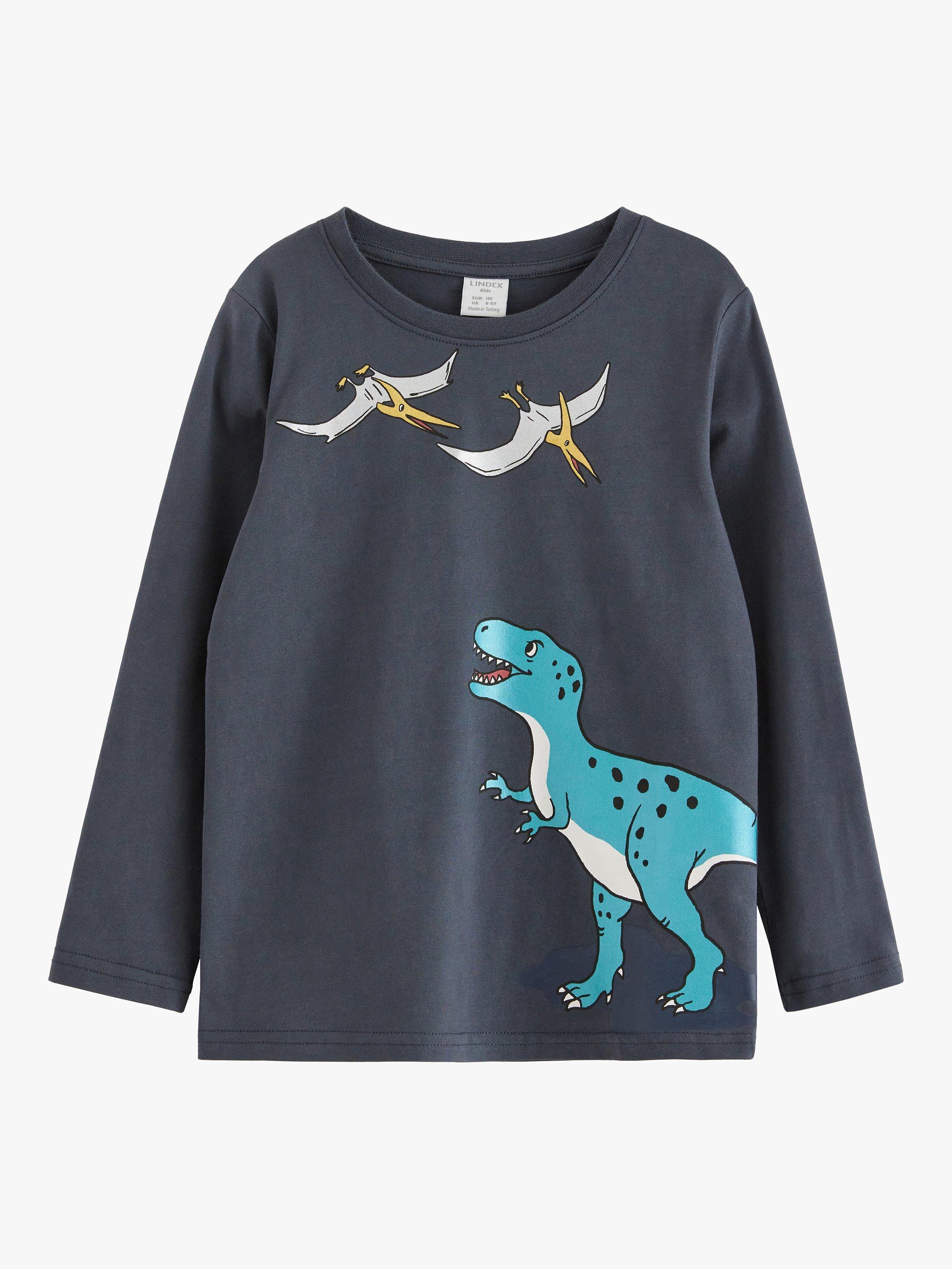 Lindex Kids' Dinosaur Foil Long Sleeve Top, Dark Grey, 18-24 months