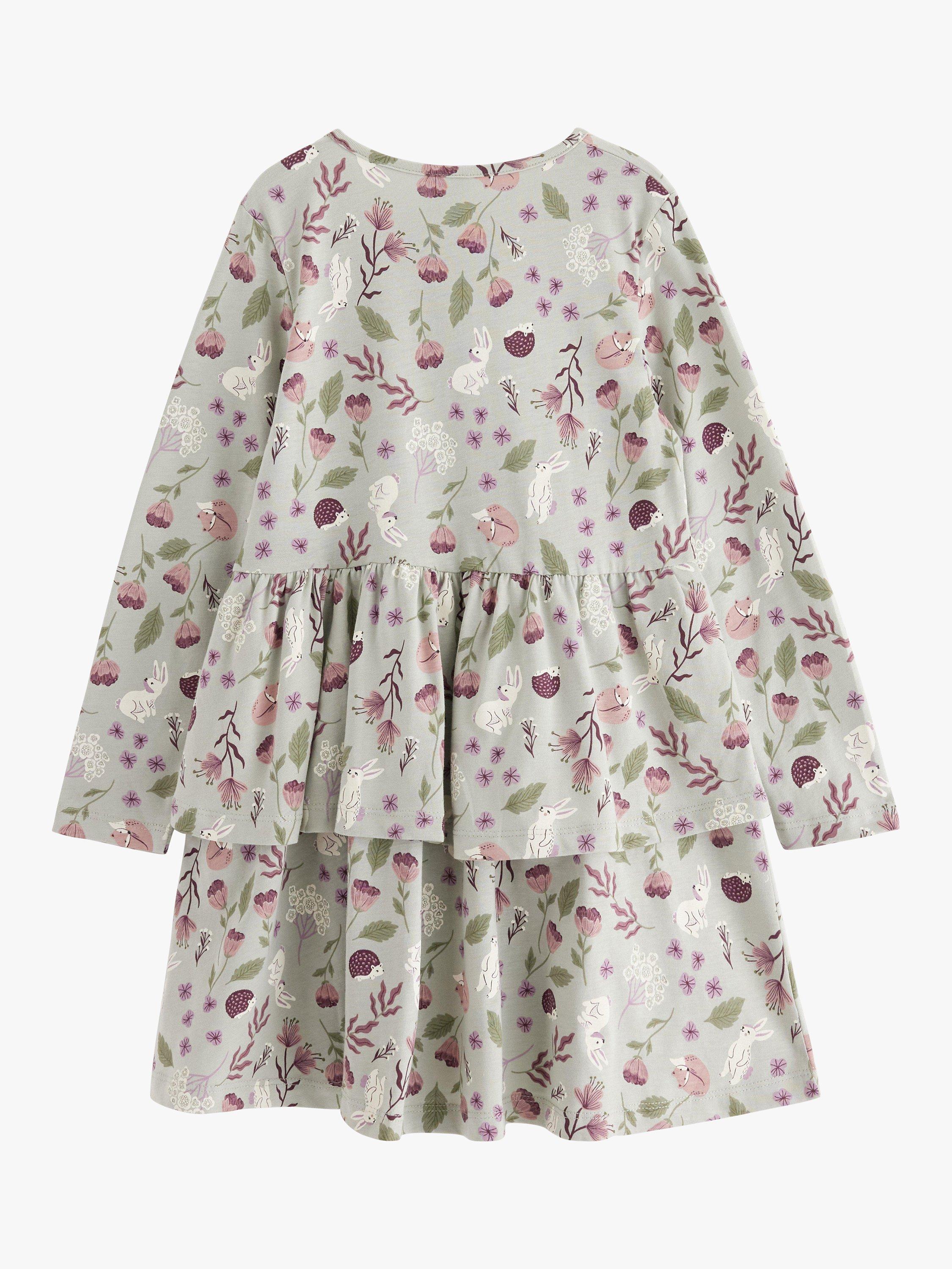 Product image 5 of 6, which shows Lindex Kids' Woodland Print Peplum Dress, Light Dusty Turquois, 18-24 months