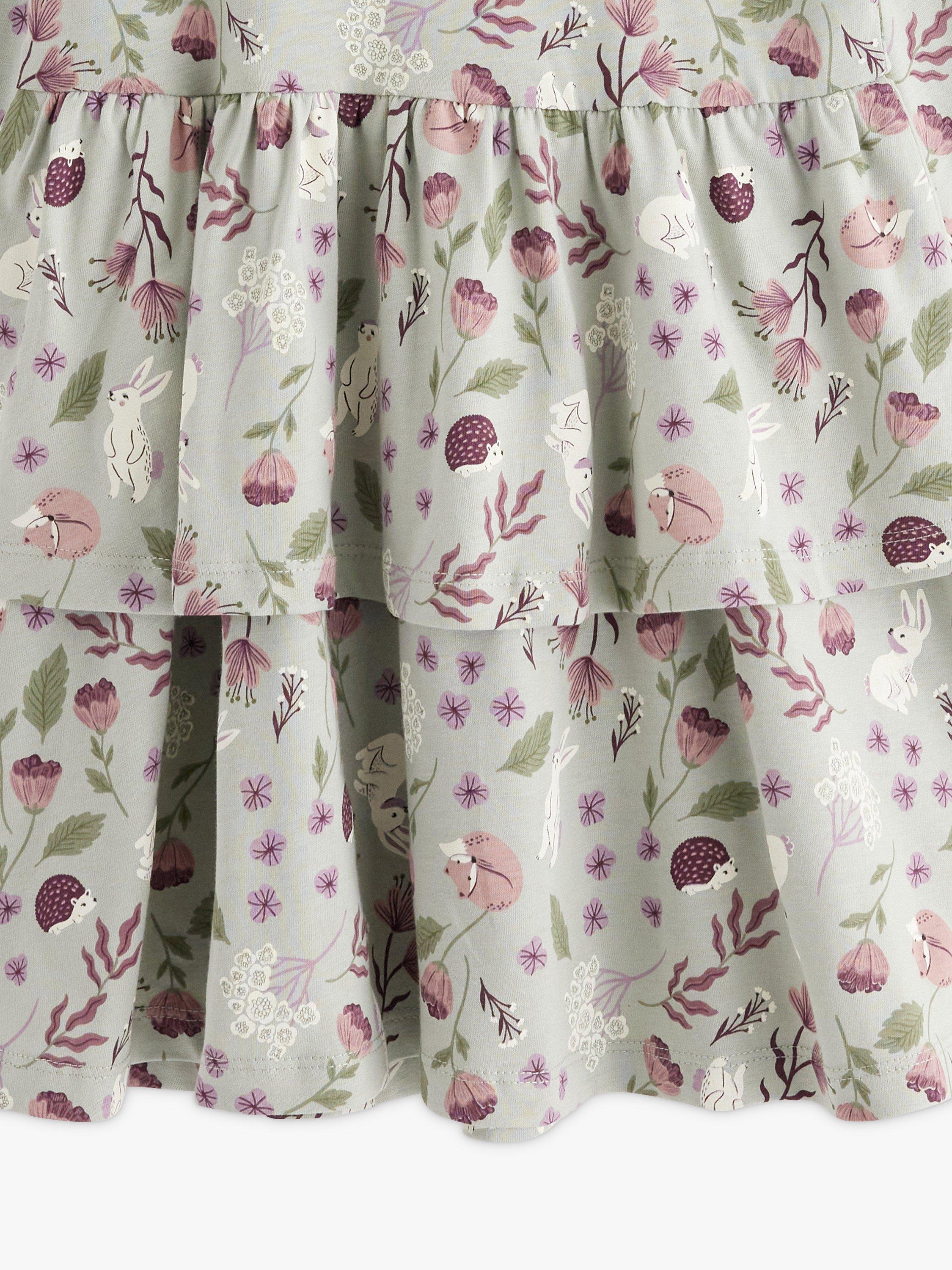 Product image 6 of 6, which shows Lindex Kids' Woodland Print Peplum Dress, Light Dusty Turquois, 18-24 months