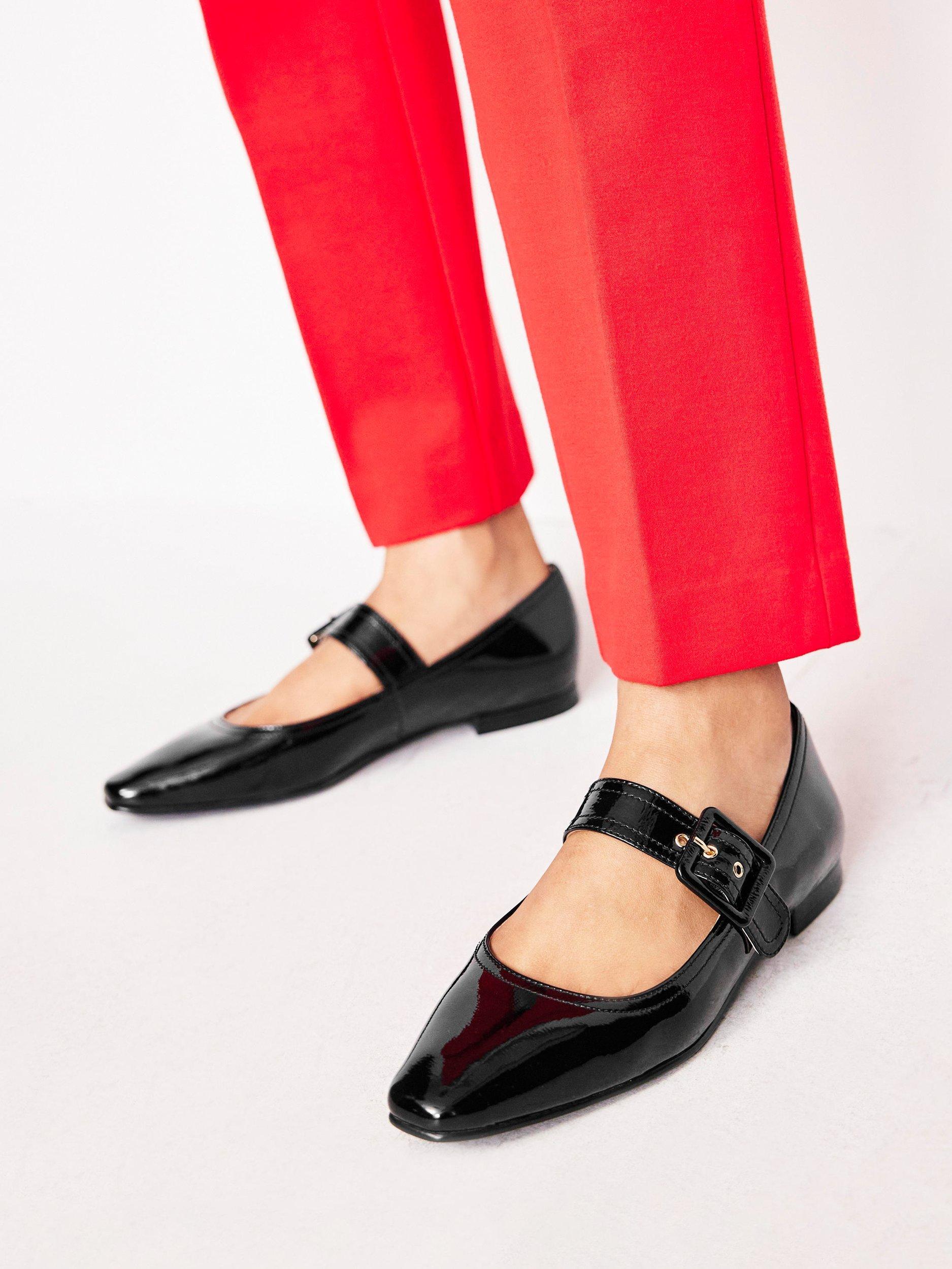 Product image 2 of 5, which shows Boden Vic Patent Leather Chisel Toe Mary Janes, Black, 4
