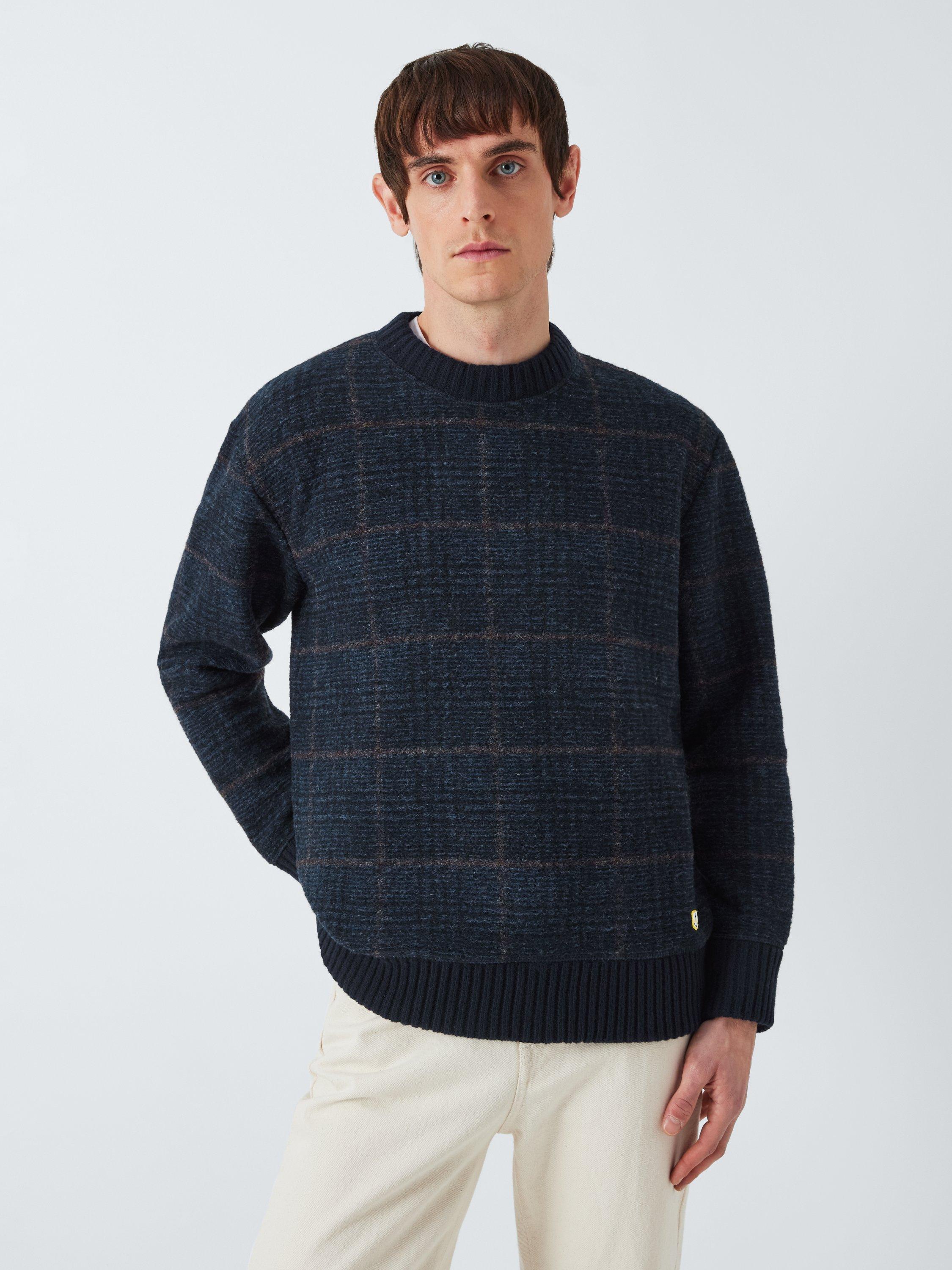 Armor Lux Crew Neck Wool Jumper, Carreaux Navy