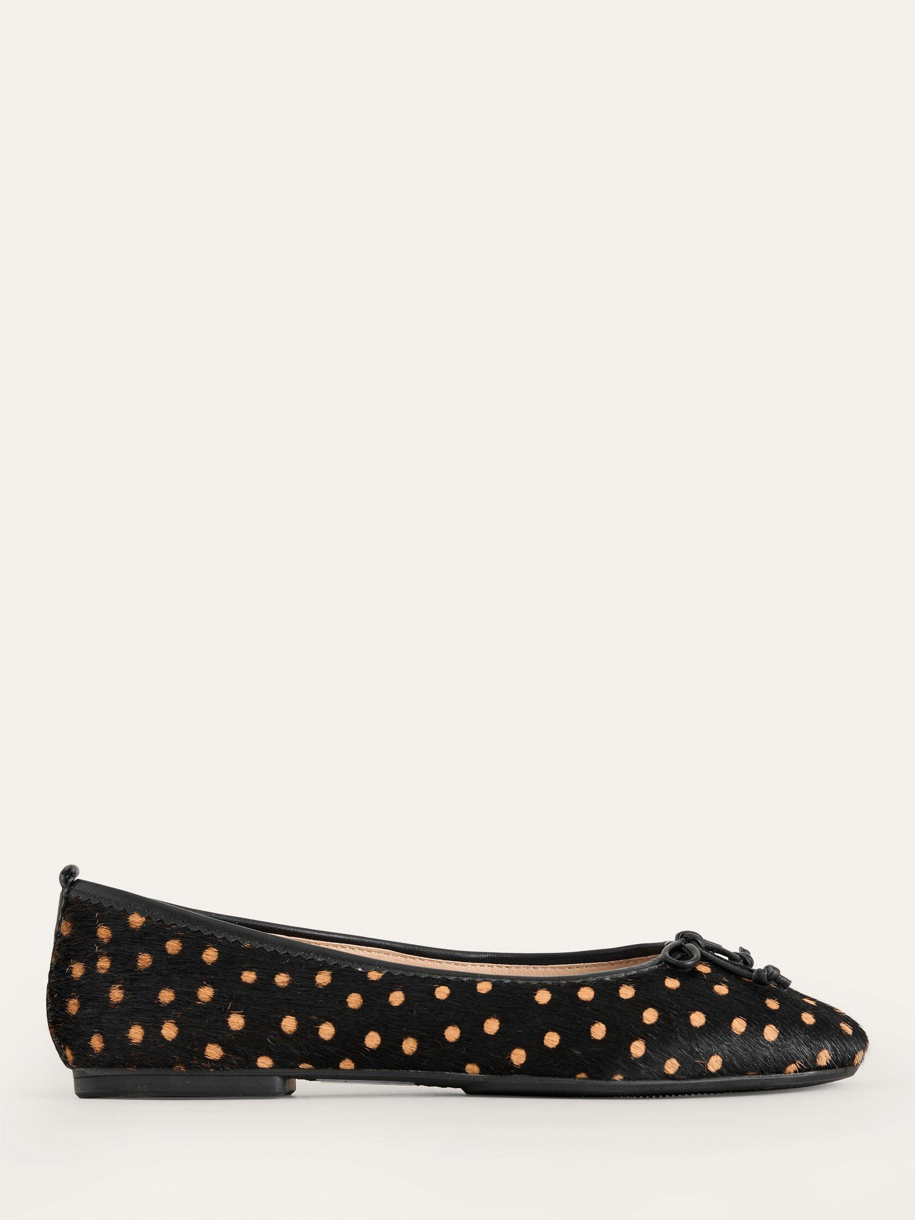 Boden Kitty Leather Polka Dot Ballet Pumps Black Camel