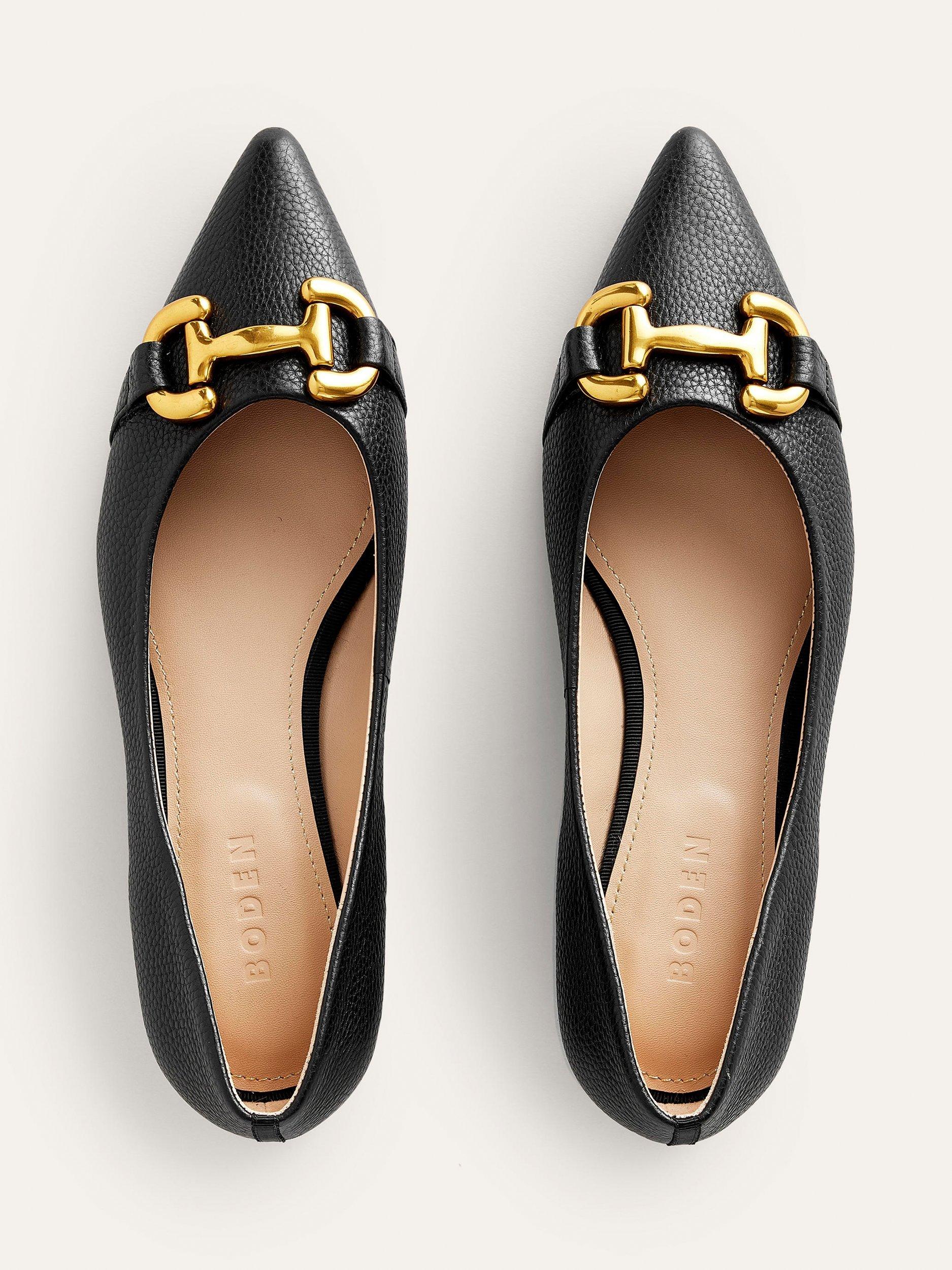 Product image 5 of 5, which shows Boden Iris Leather Snaffle Pointed Ballet Flats, Black, 4