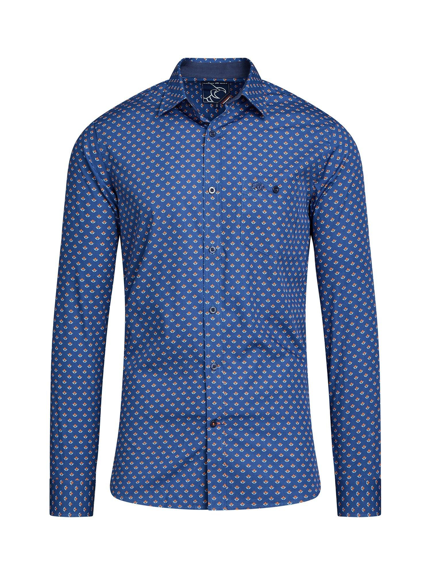 Product image 2 of 7, which shows Raging Bull Leaf Print Shirt, Navy/Orange, S