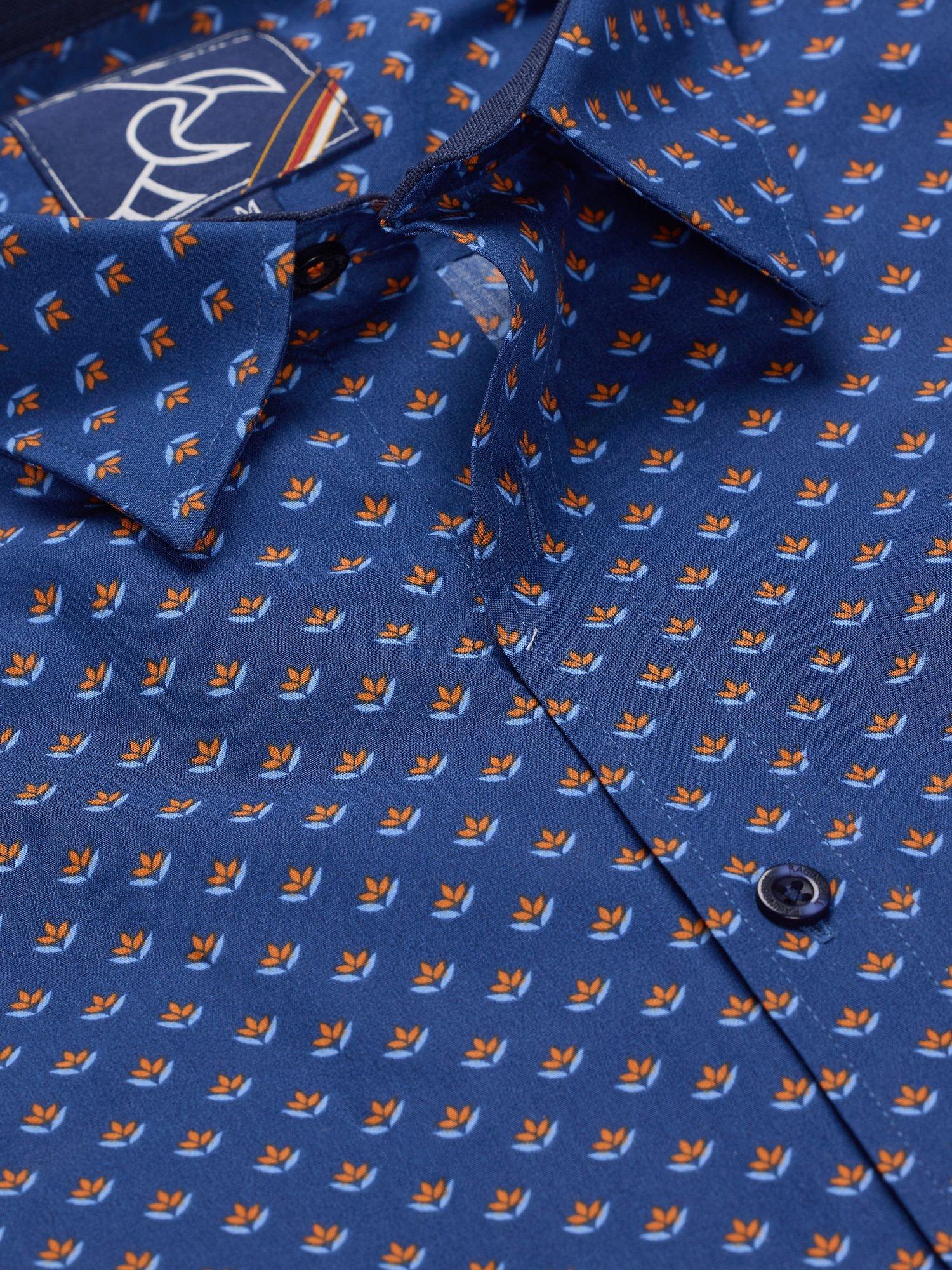 Product image 4 of 7, which shows Raging Bull Leaf Print Shirt, Navy/Orange, S