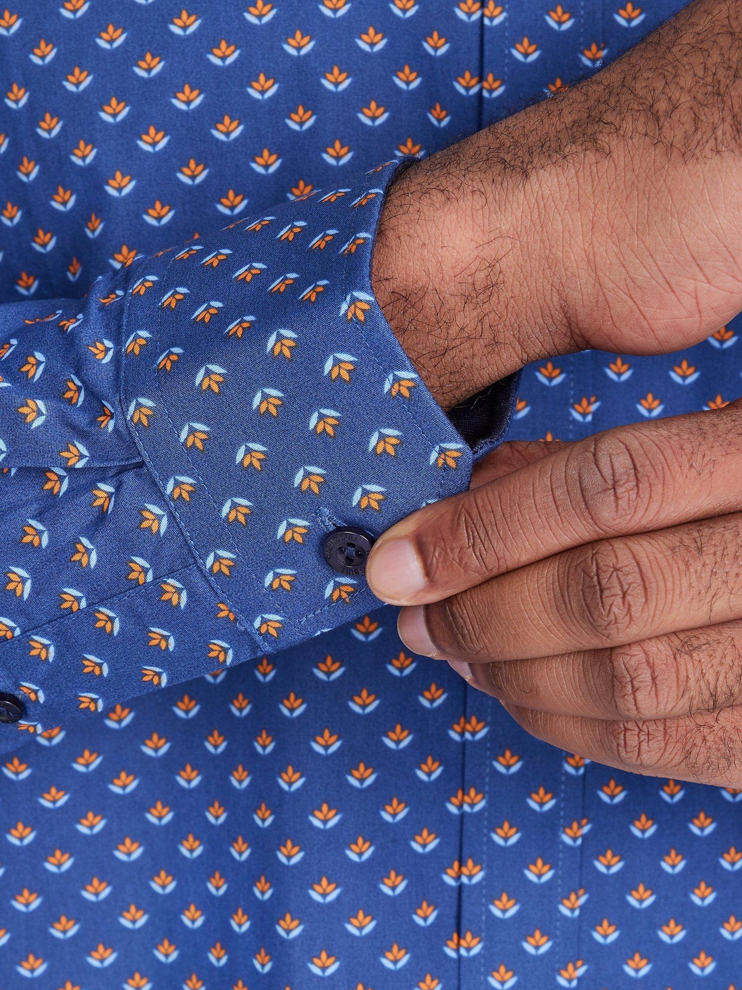 Product image 5 of 7, which shows Raging Bull Leaf Print Shirt, Navy/Orange, S