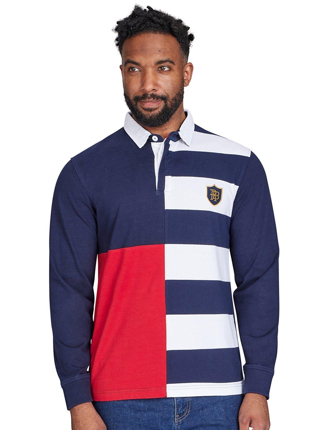 Raging Bull Harlequin Stripe Rugby Shirt Navy Multi