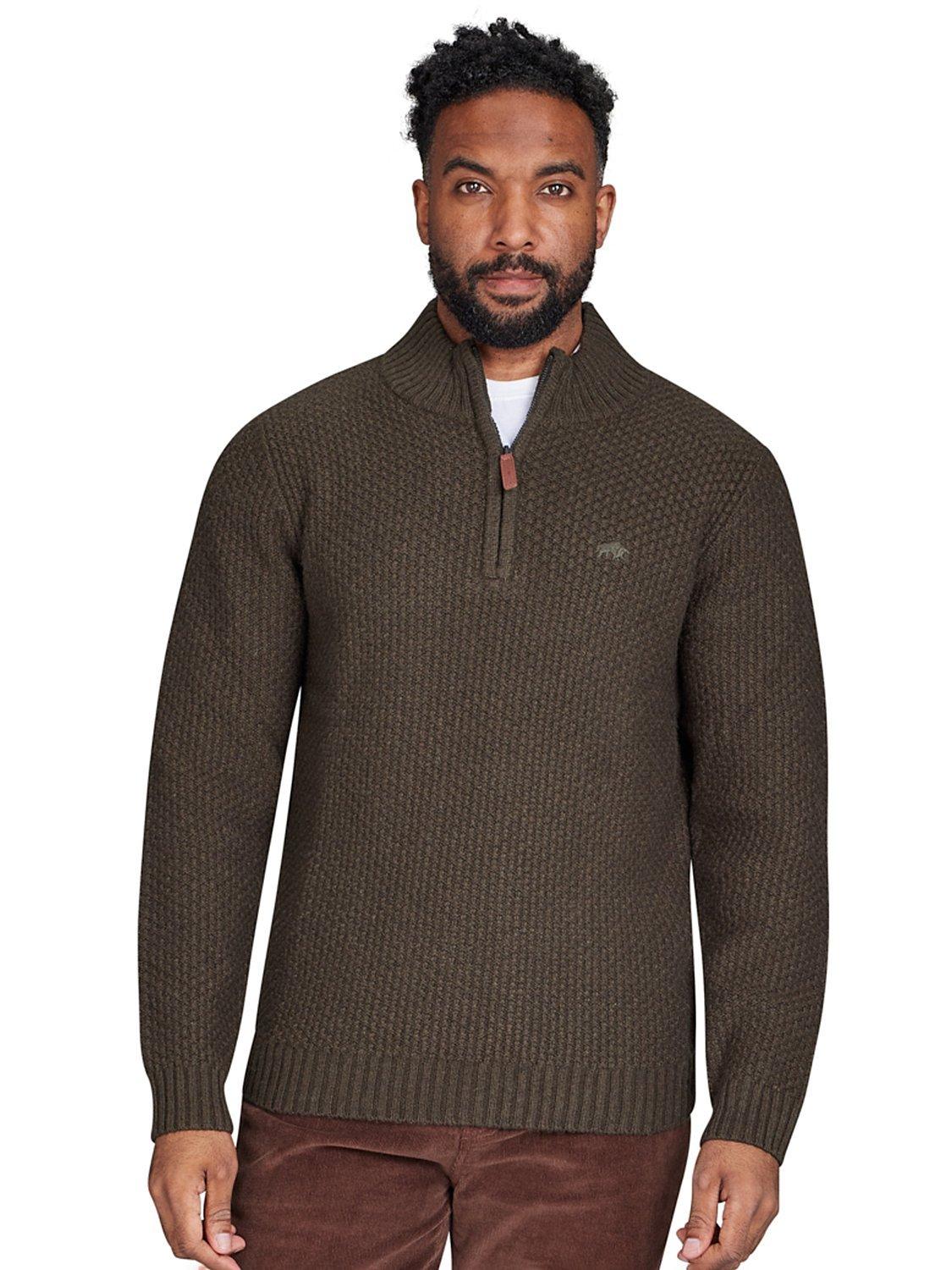 Raging Bull Chunky Text Quarter Zip Jumper Khaki
