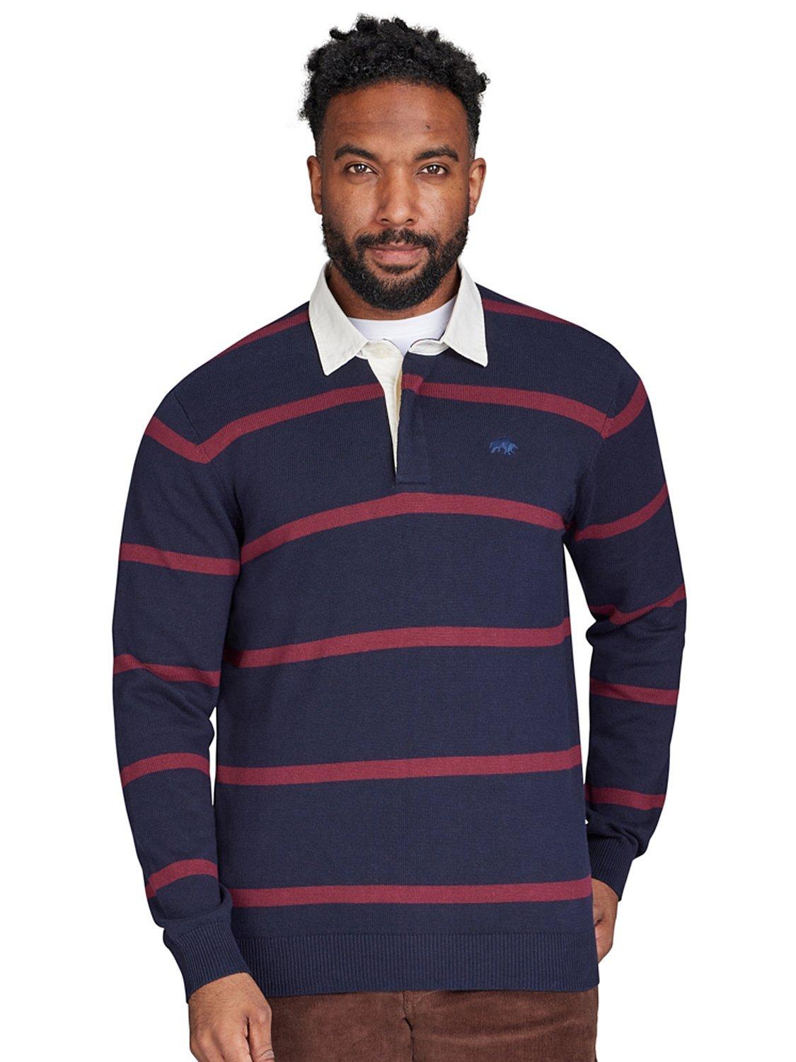 Product image 1 of 5, which shows Raging Bull Knitted Rugby Top, Navy/Multi, S