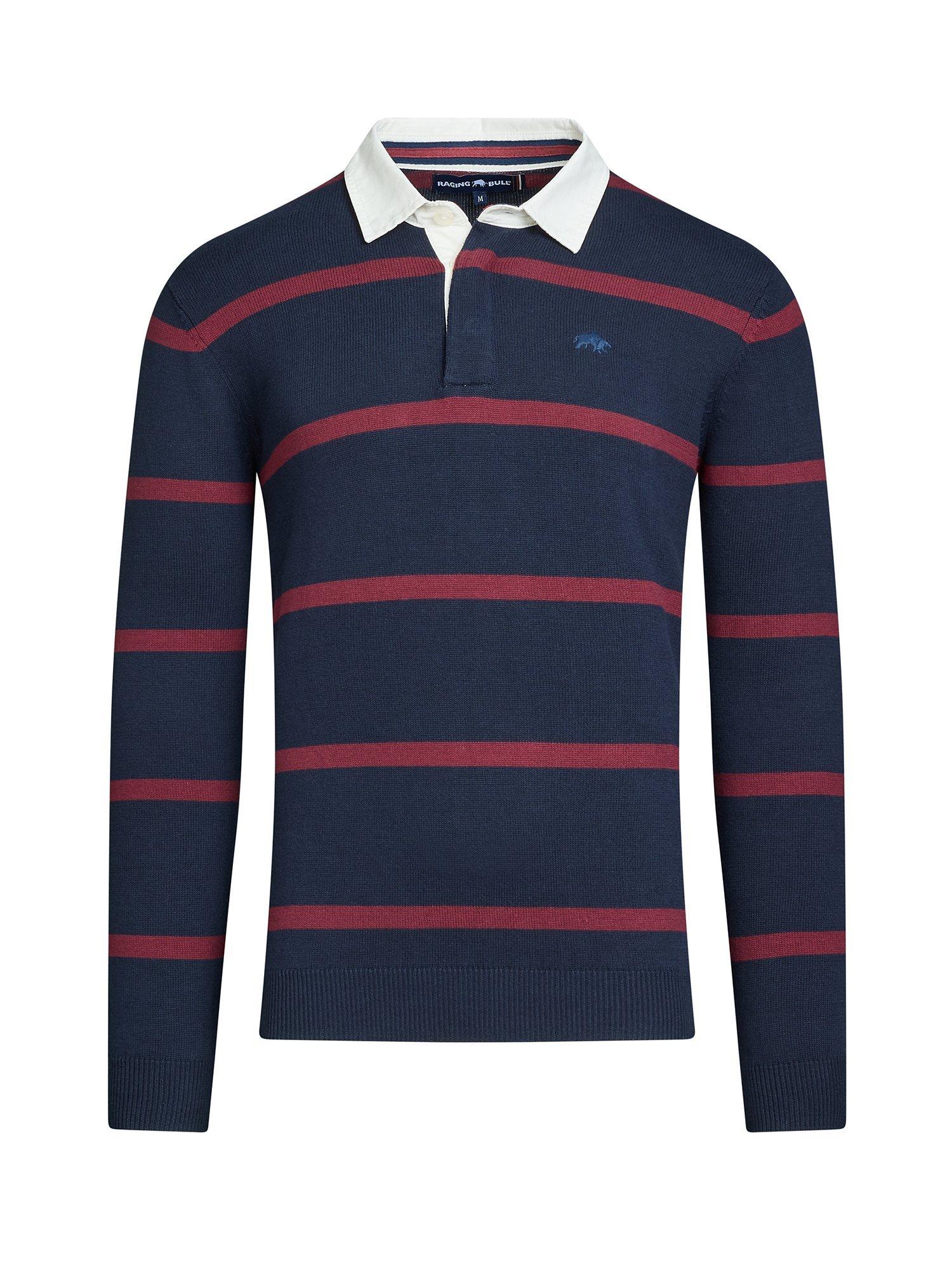 Product image 2 of 5, which shows Raging Bull Knitted Rugby Top, Navy/Multi, S