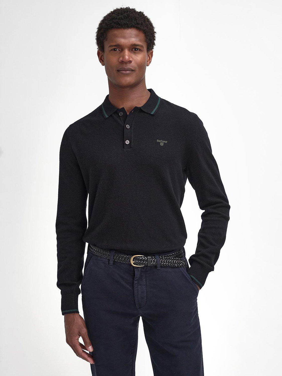 Barbour Wool Blend Regular Fit Long Sleeve Polo Shirt Black