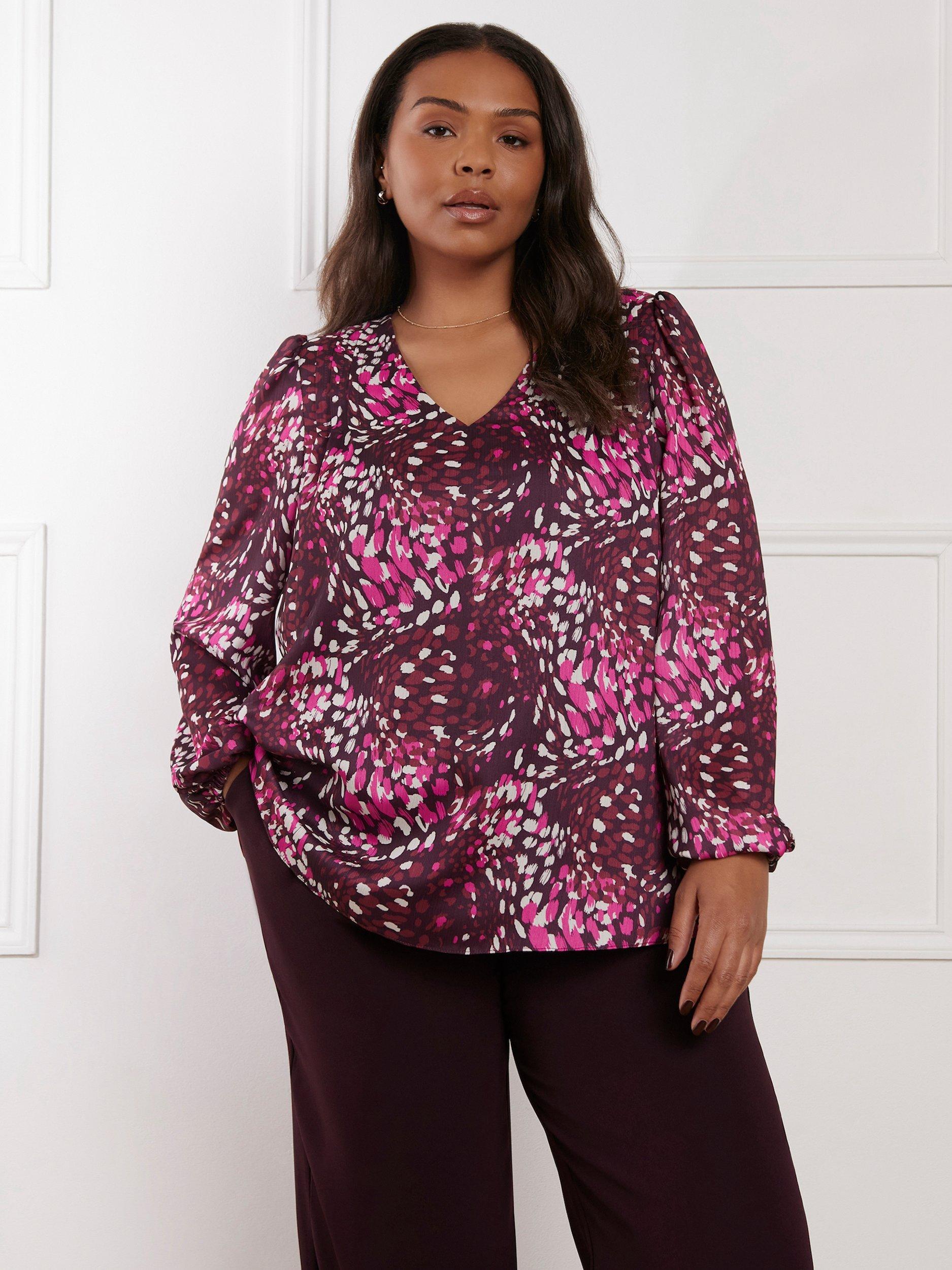 Product image 1 of 4, which shows Live Unlimited Curve Abstract Print Top, Pink/Multi, 12