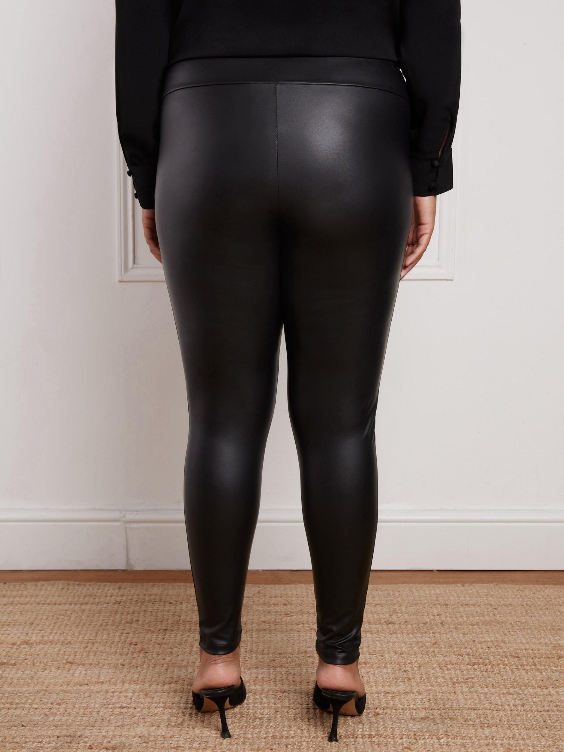 Black faux leather leggings plus size best sale