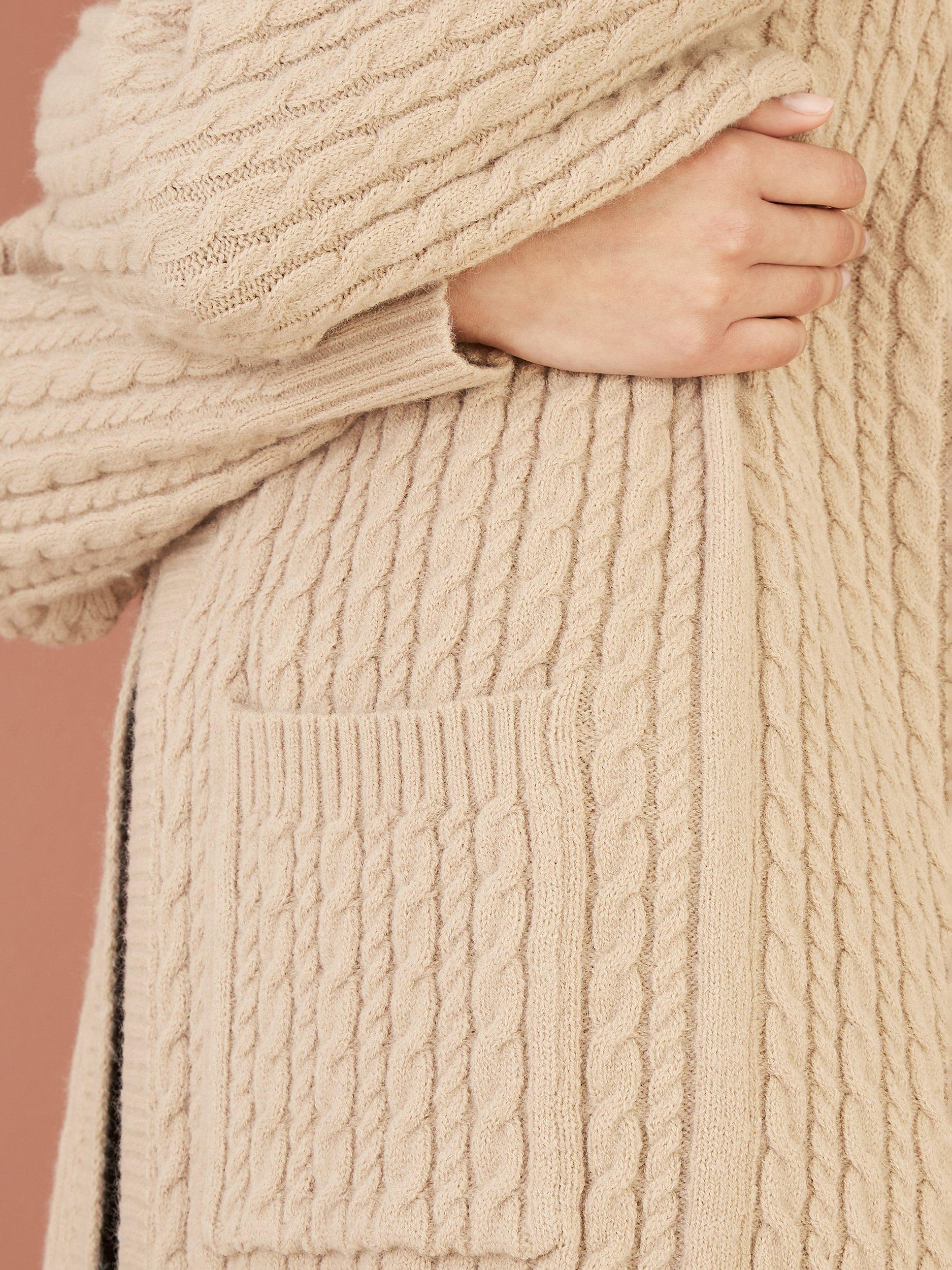 Product image 4 of 5, which shows Yumi Cable Knit Longline Cardigan, Oatmeal, S-M