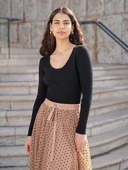 Yumi Knit Ribbed Top, Black, Black