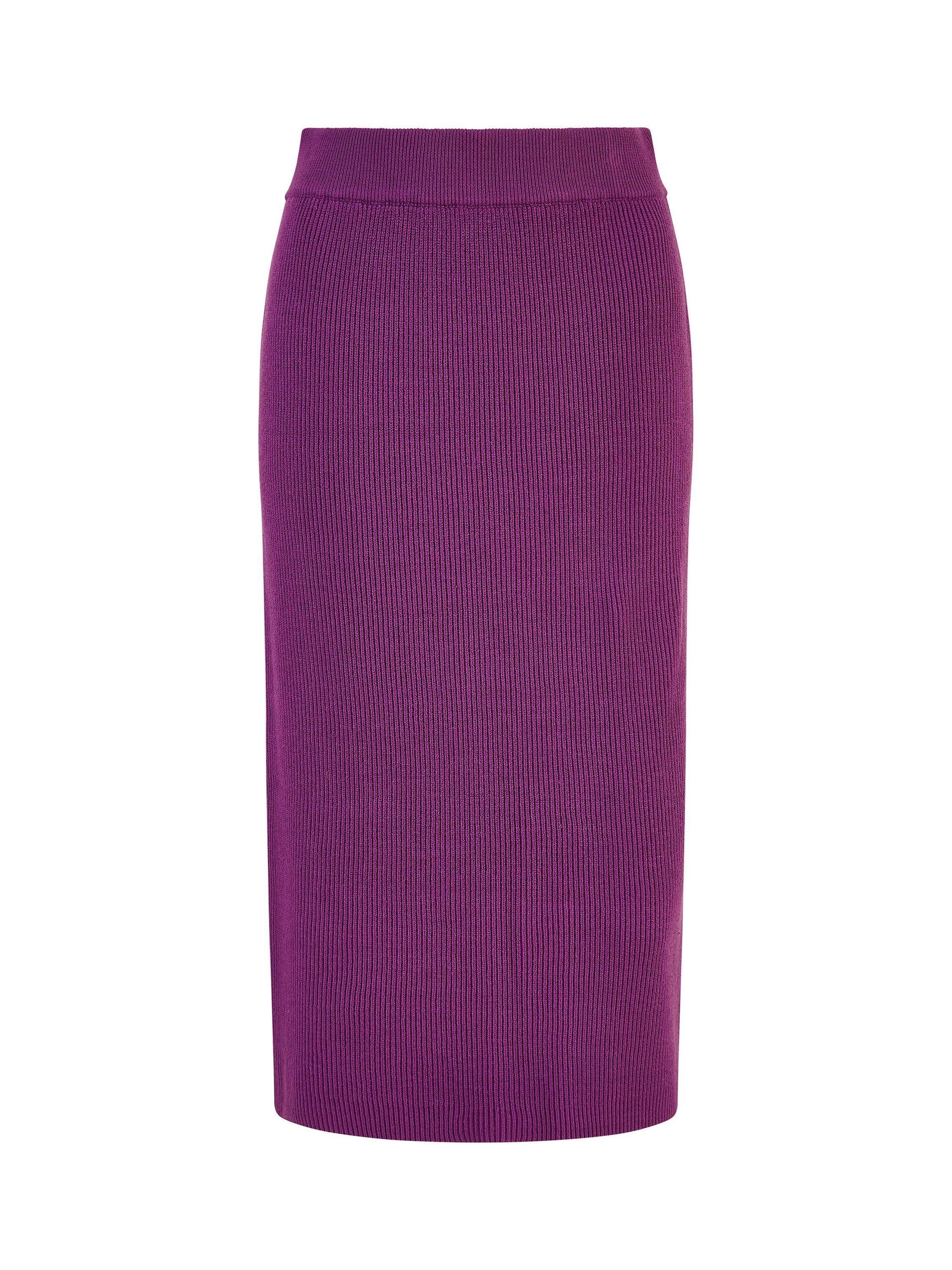 Product image 5 of 5, which shows Yumi Rib Knit Midi Skirt, Purple, S