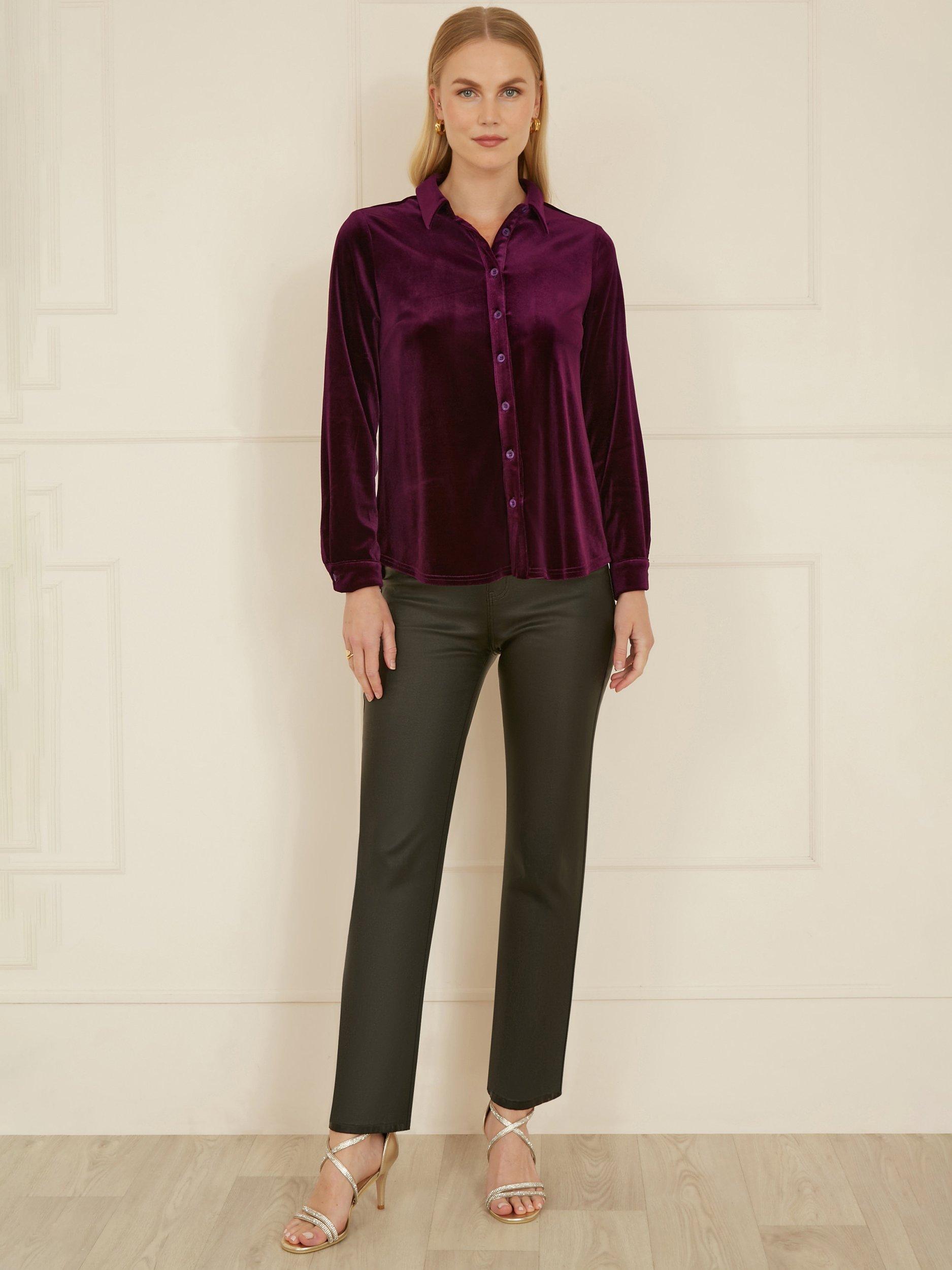 Product image 2 of 4, which shows Yumi Velvet Relaxed Shirt, Plum, 8