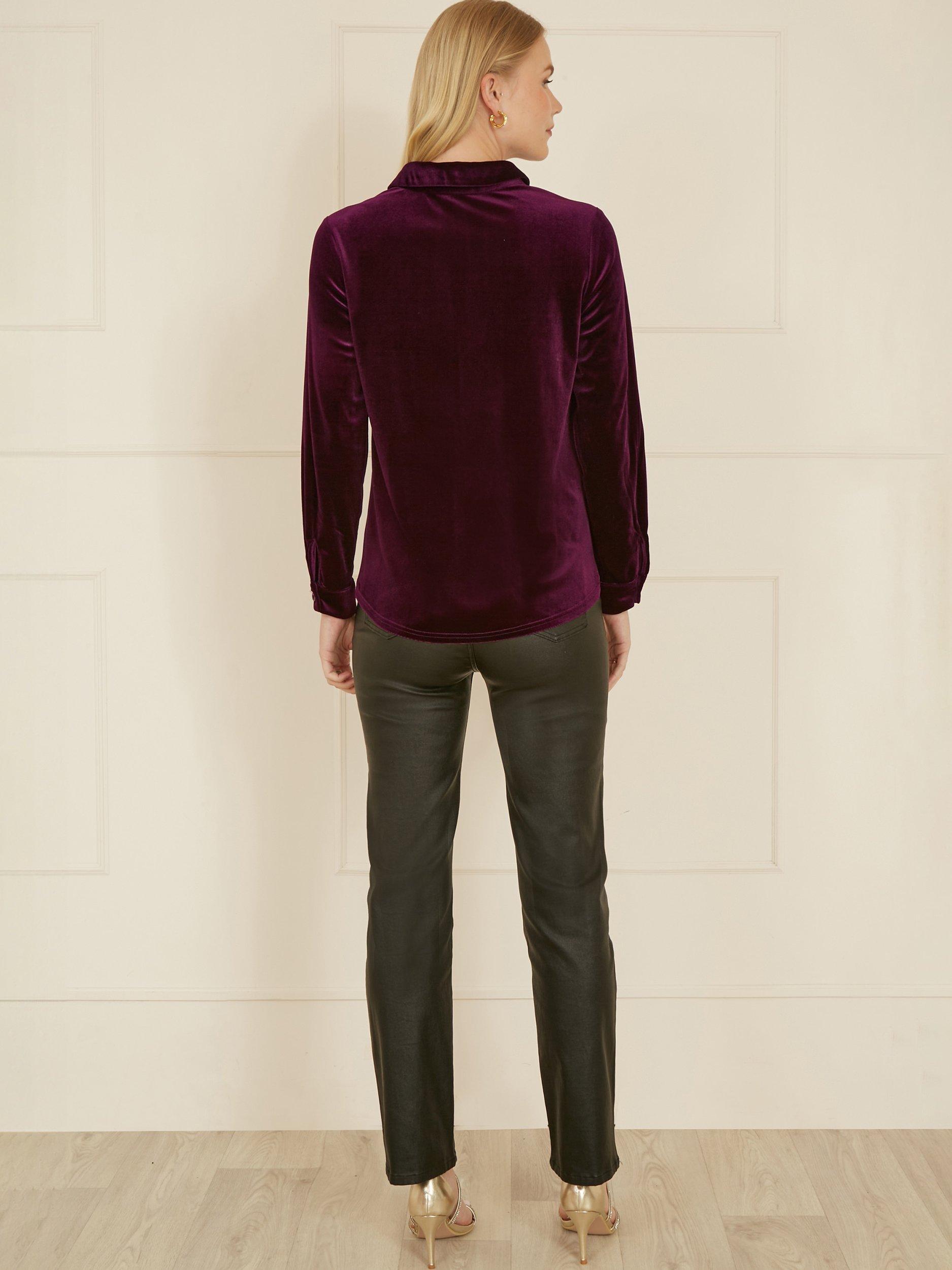 Product image 3 of 4, which shows Yumi Velvet Relaxed Shirt, Plum, 8