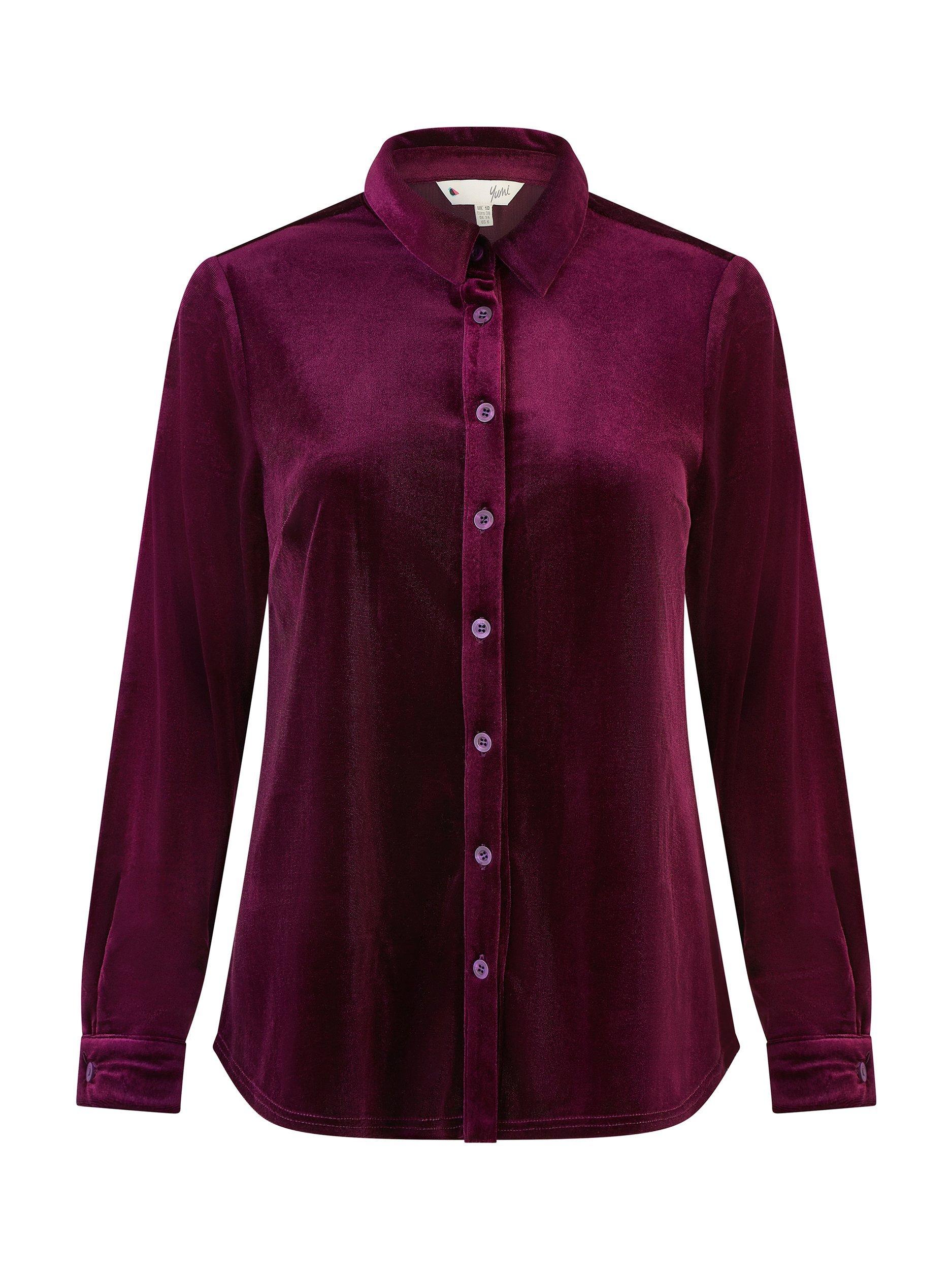 Product image 4 of 4, which shows Yumi Velvet Relaxed Shirt, Plum, 8