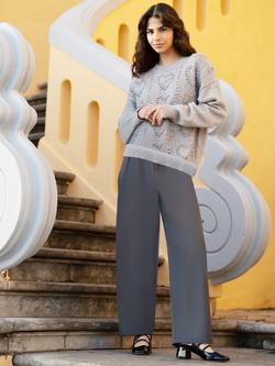 Yumi Wide Leg Trousers, Grey, Grey