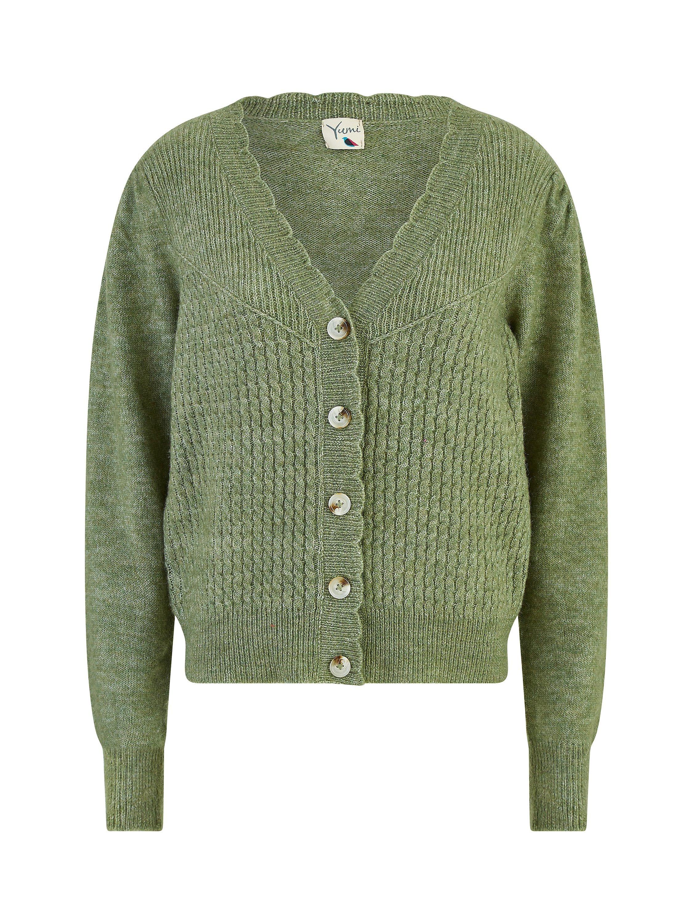 Product image 5 of 5, which shows Yumi Twist Knit Cardigan, Green, S