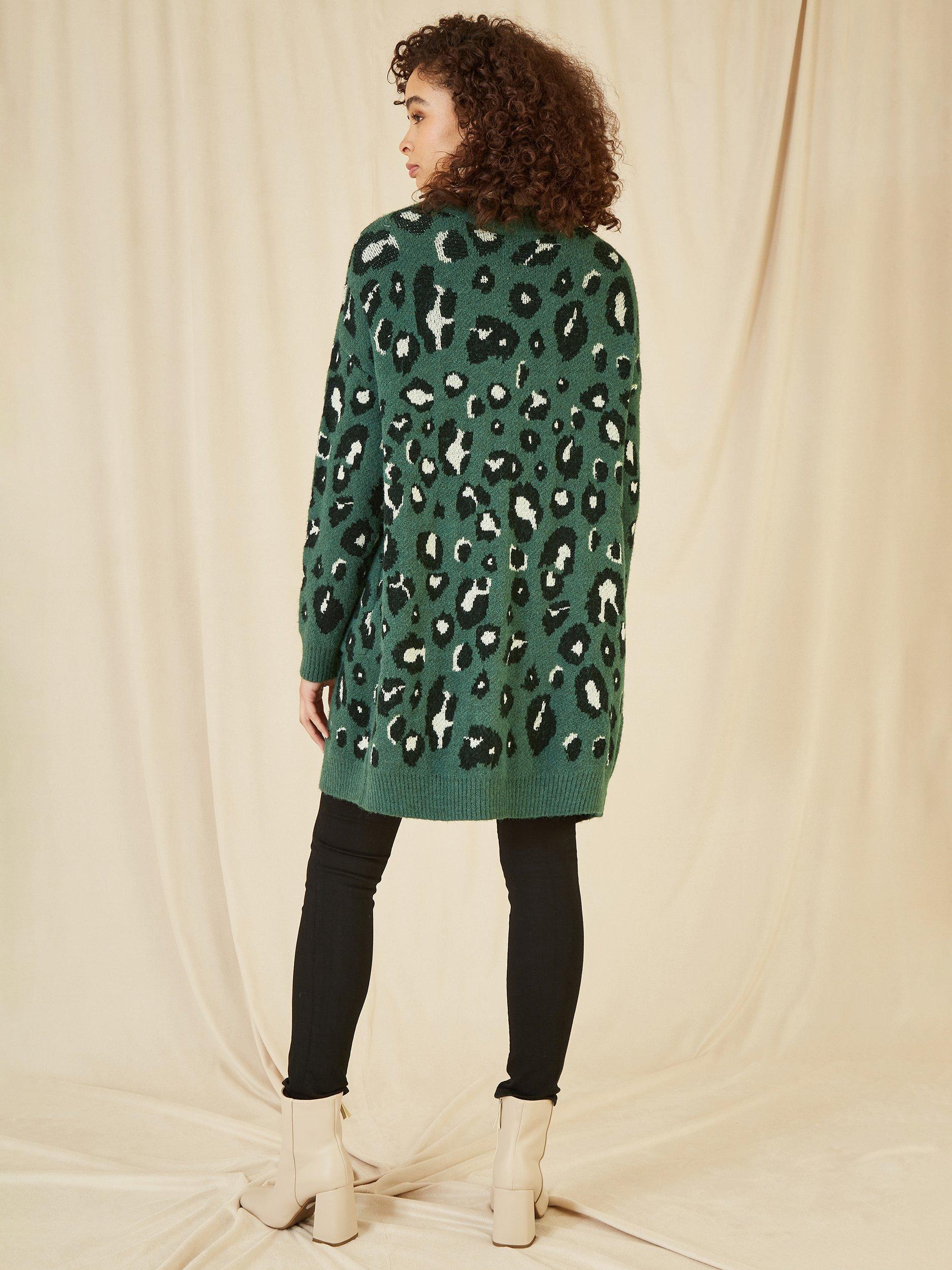 Yumi Leopard Print Longline Cardigan Green