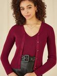 Yumi Metallic Rib Cardigan, Wine