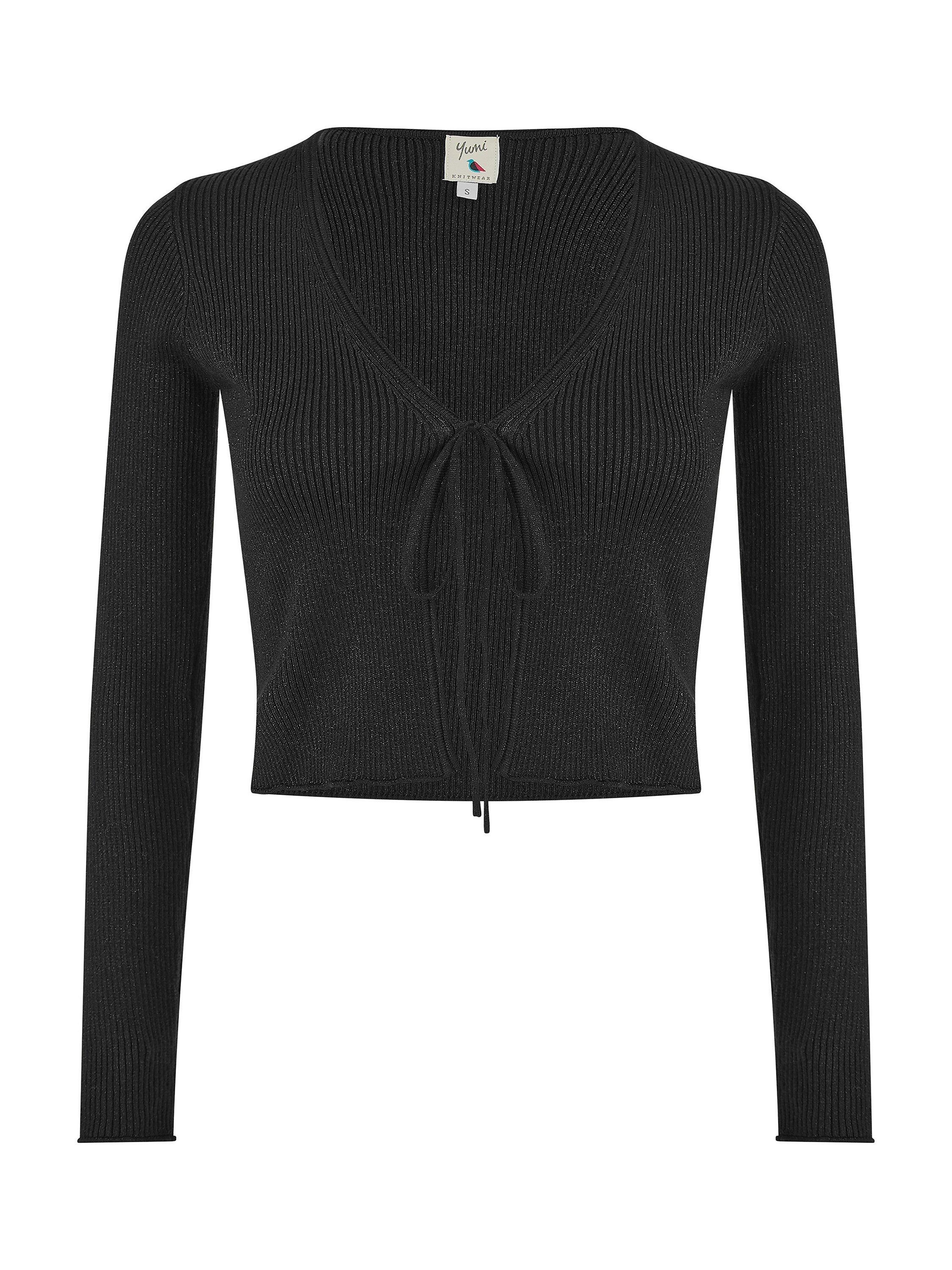Product image 5 of 5, which shows Yumi Metallic Knit Bolero, Black, S