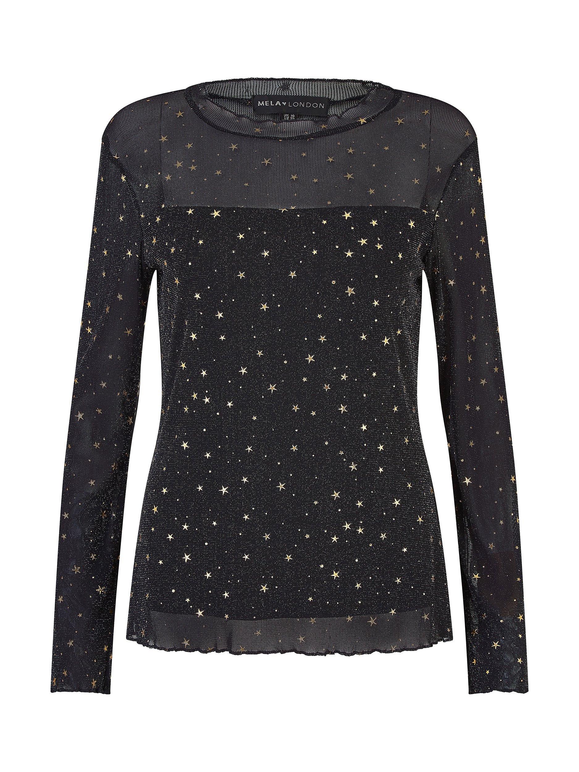 Product image 4 of 4, which shows Mela London Star Print Mesh Top, Black, 8