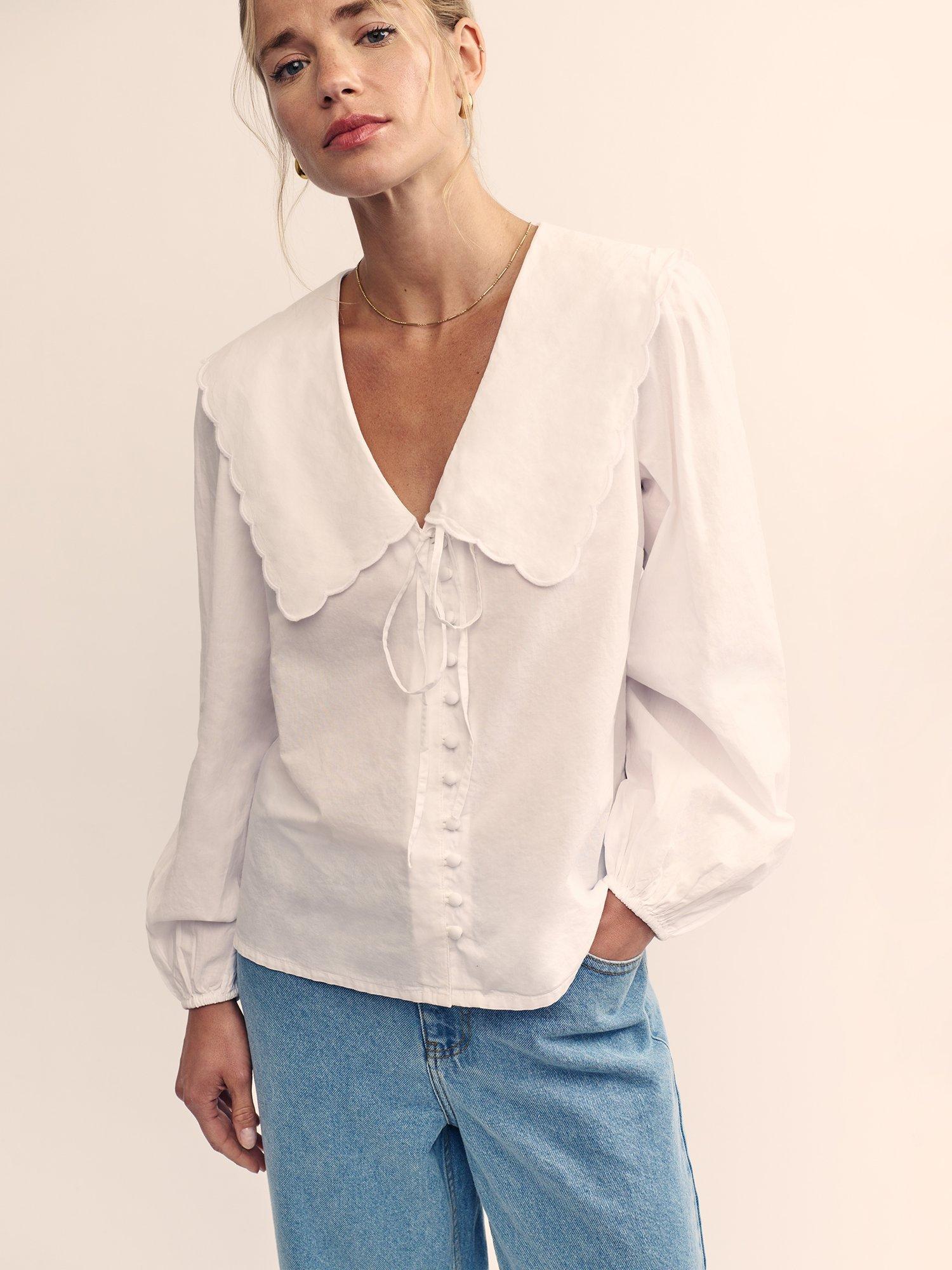 Product image 2 of 4, which shows Nobody's Child Birdie Organic Cotton Peter Pan Collar Top, White, 22