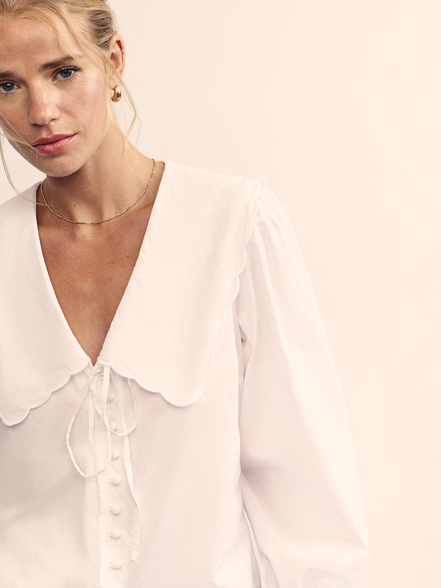 Product image 3 of 4, which shows Nobody's Child Birdie Organic Cotton Peter Pan Collar Top, White, 22