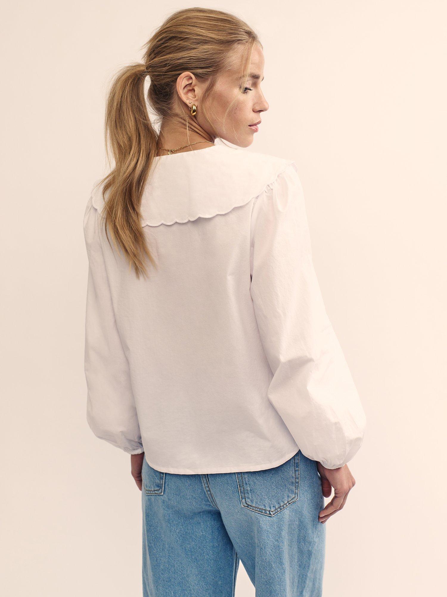 Product image 4 of 4, which shows Nobody's Child Birdie Organic Cotton Peter Pan Collar Top, White, 22