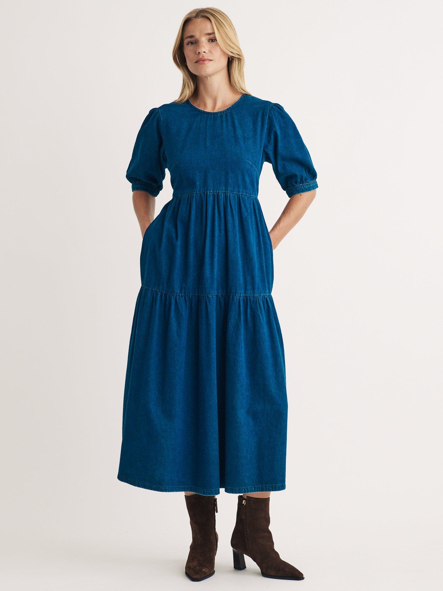 Product image 1 of 5, which shows Nobody's Child Rochelle Organic Cotton Denim Midi Dress, Blue, 6