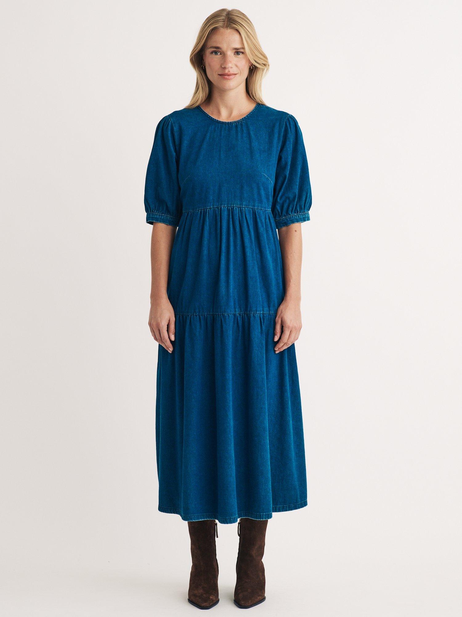 Product image 2 of 5, which shows Nobody's Child Rochelle Organic Cotton Denim Midi Dress, Blue, 6