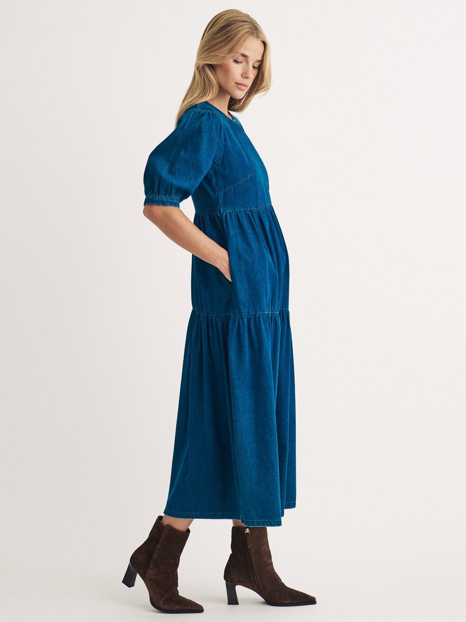 Product image 3 of 5, which shows Nobody's Child Rochelle Organic Cotton Denim Midi Dress, Blue, 6