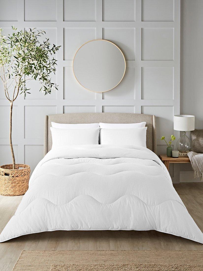 Night Lark Seersucker Coverless Duvet Pillowcase Set 10.5 Tog Polar White