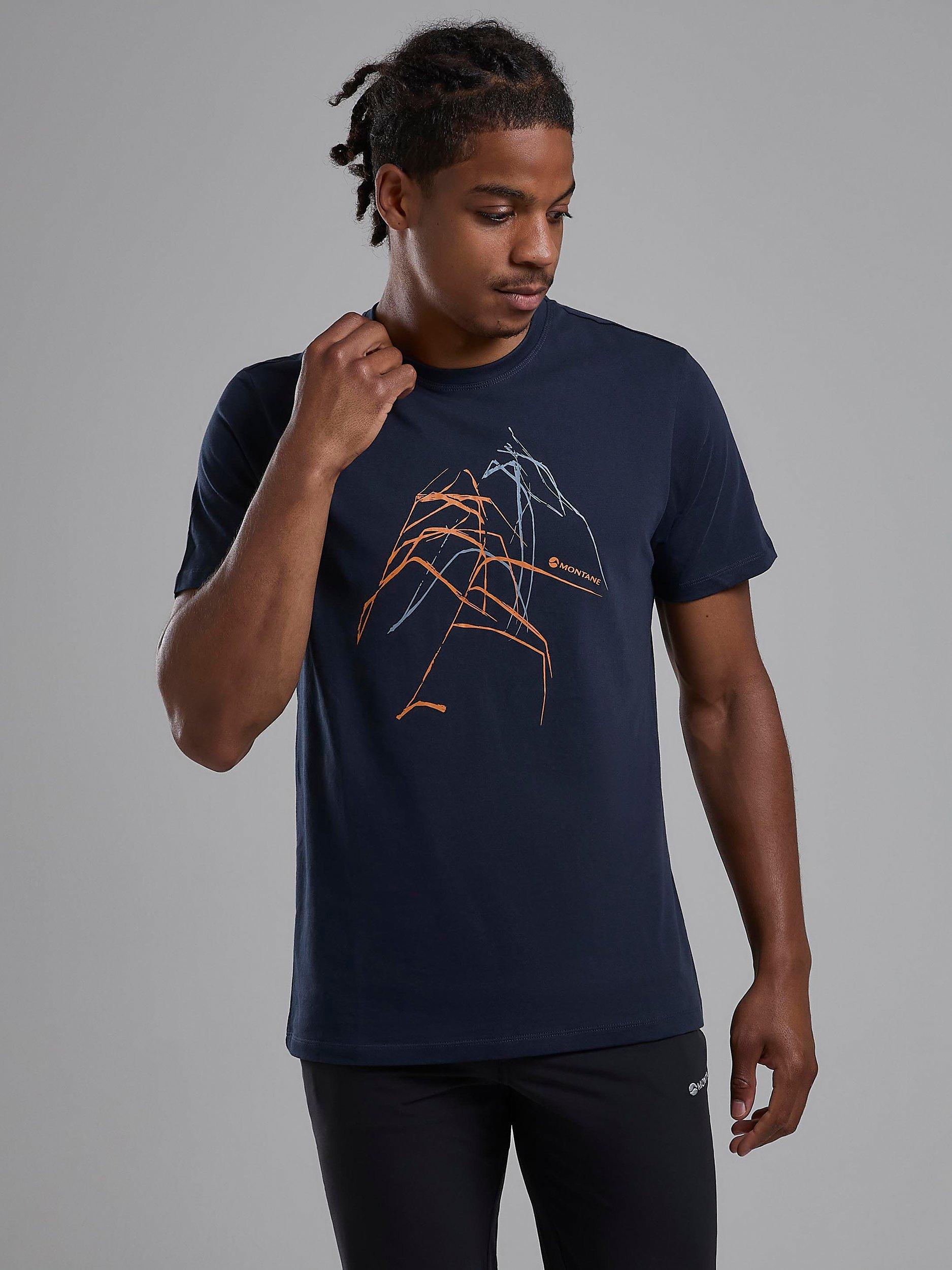 Product image 1 of 6, which shows Montane Abstract Mountain Organic Cotton T-Shirt, Eclipse Blue, XS