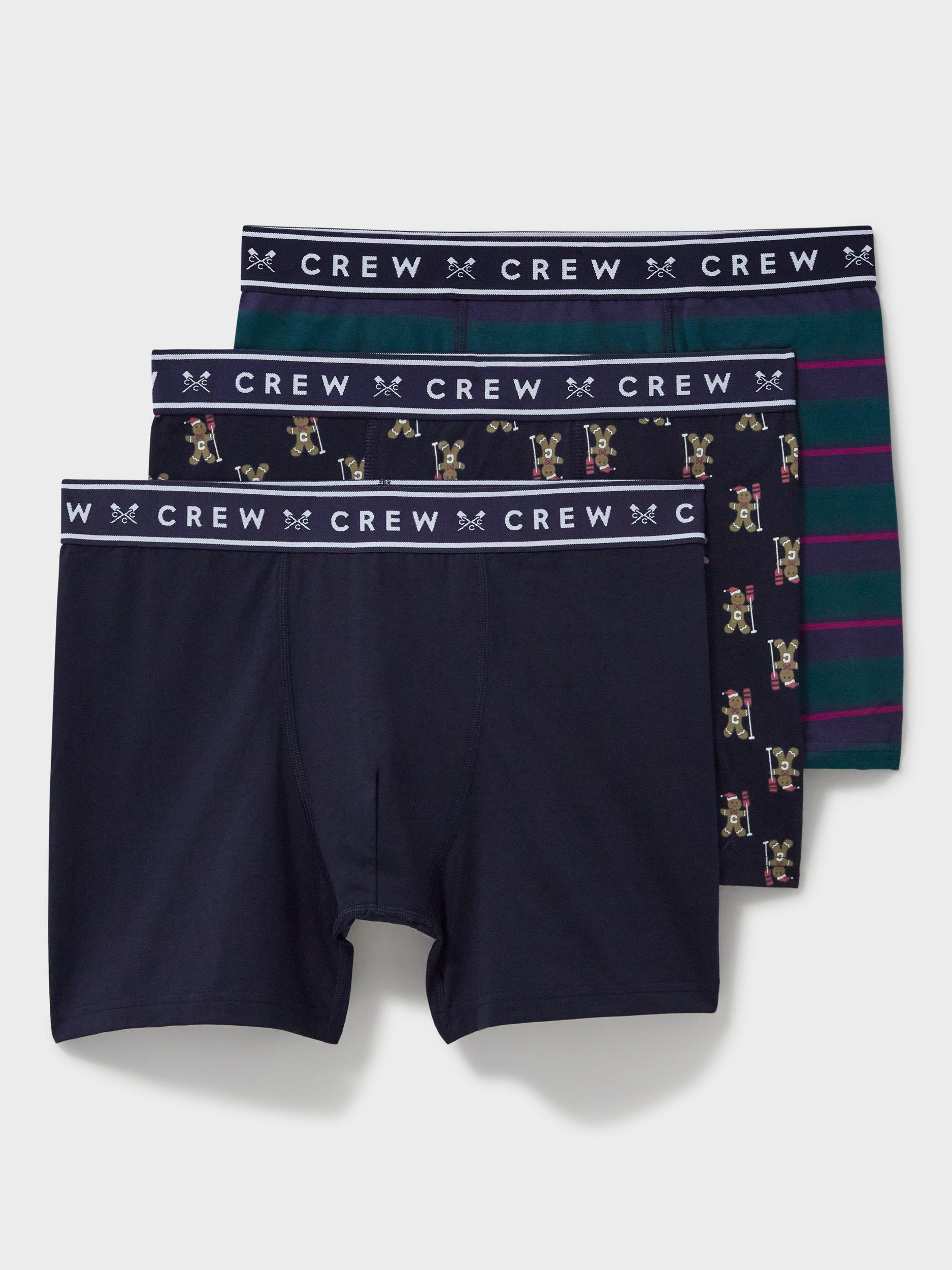 Crew Clothing Gingerbread Print Boxers, Pack of 3, Navy/Multi