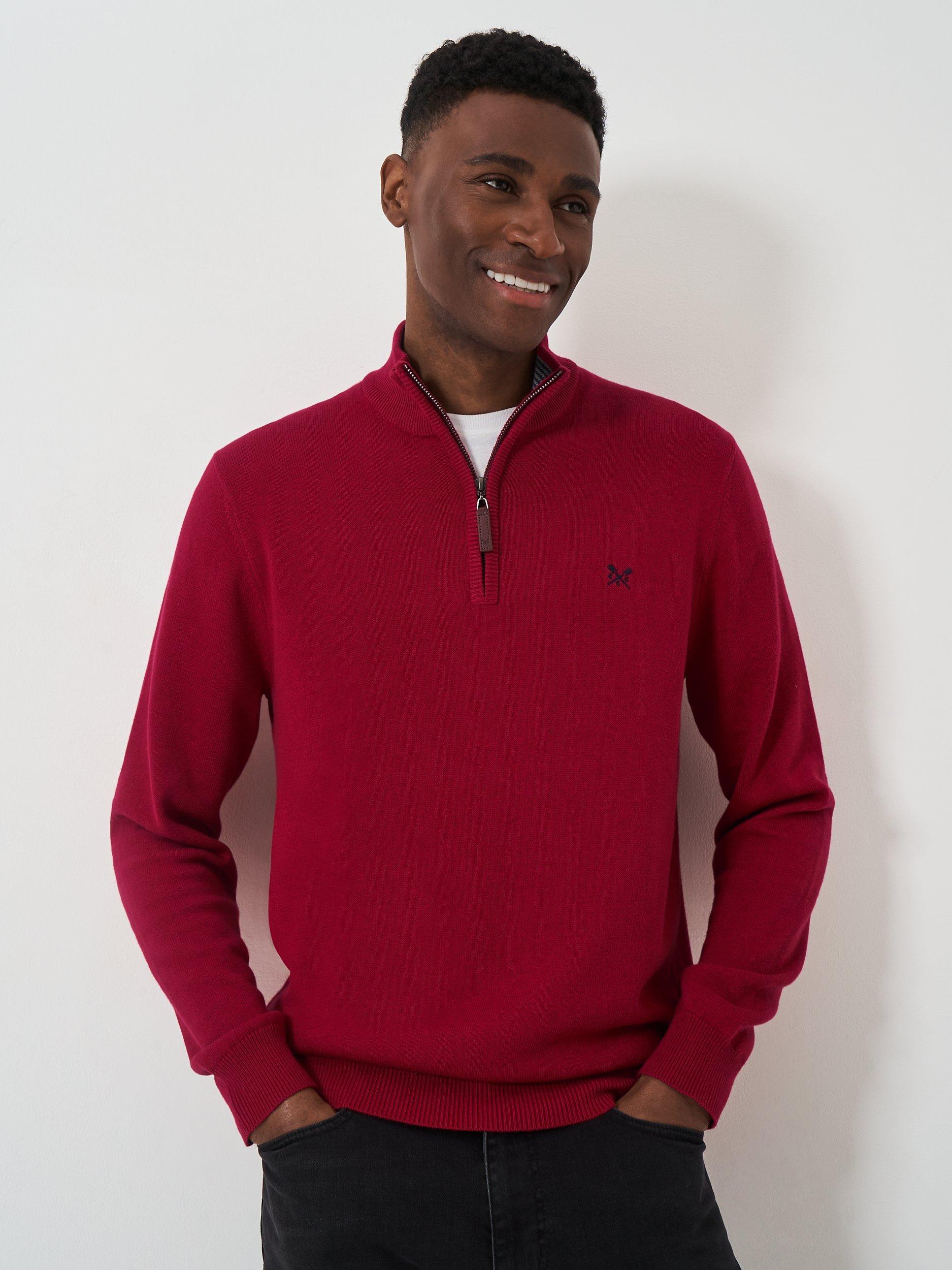 Crew Clothing Heritage Half Zip Knit Top Dark Red